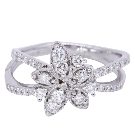 18k White Gold Jewelry 0.56CT Diamond Open Shank Flower Ring size 7.5