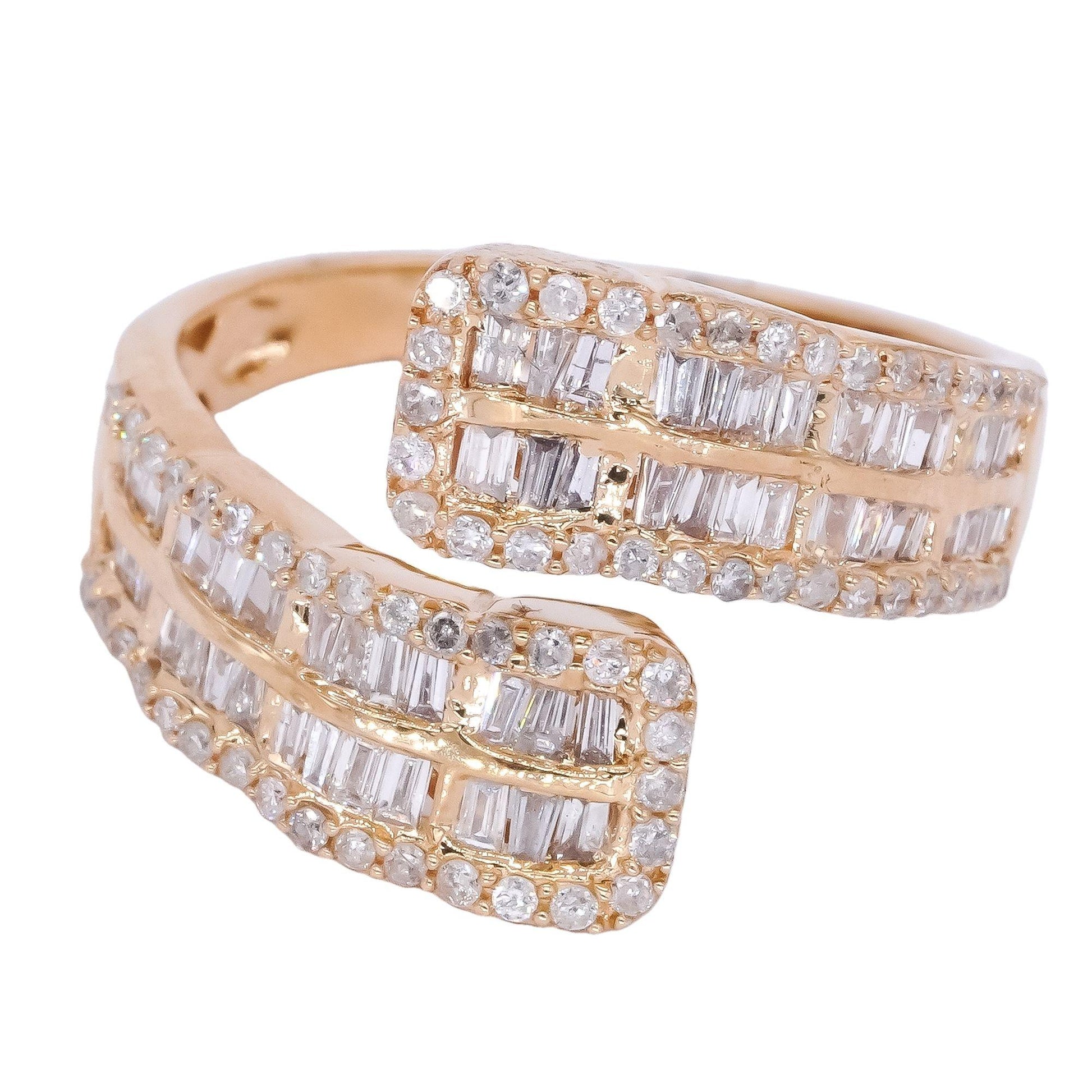 14k Yellow Gold Jewelry 0.80CT Diamond By Pass Band Ring size 7.5