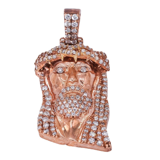 10k Rose Gold 1.01CT Diamond Jesus Christ Head Charm Pendant