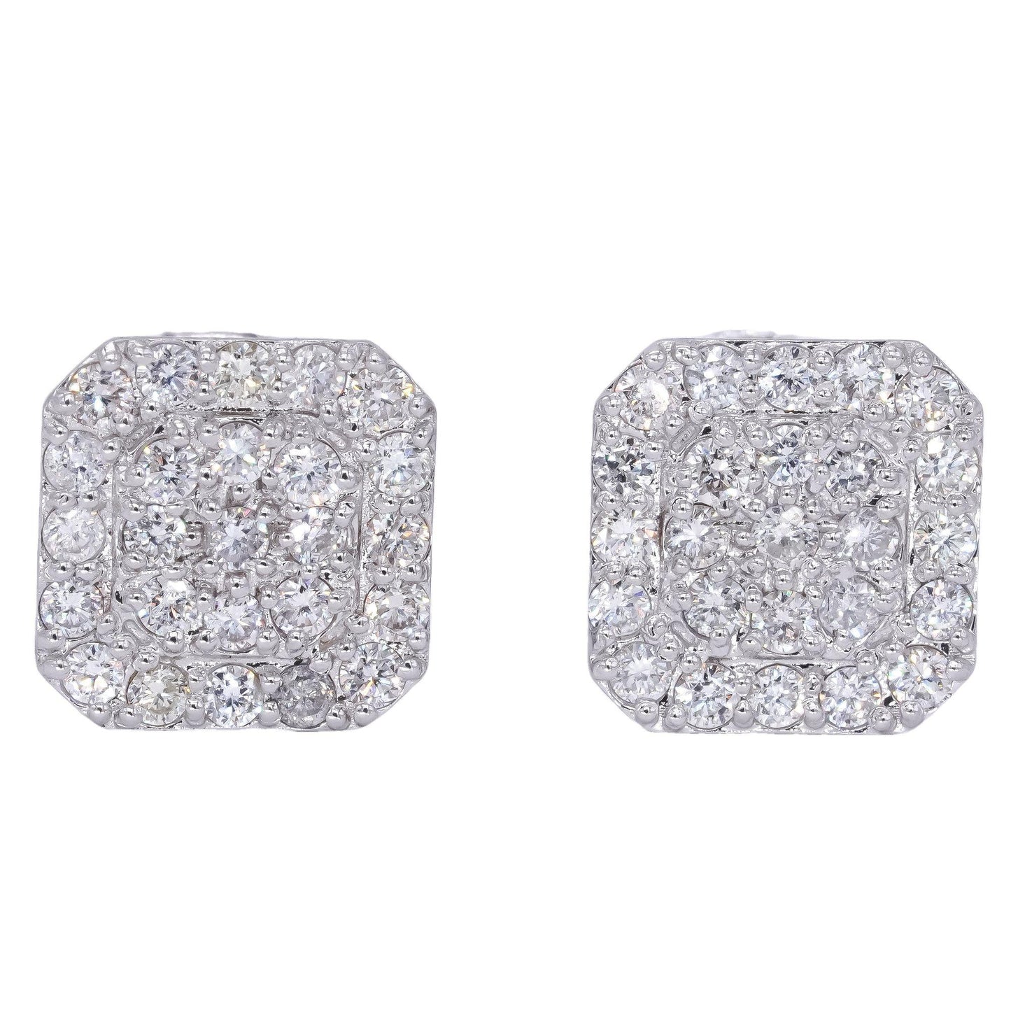 14k White Gold Jewelry 0.94CT Diamond Pave Square Shaped Earrings w/ Screw Backs