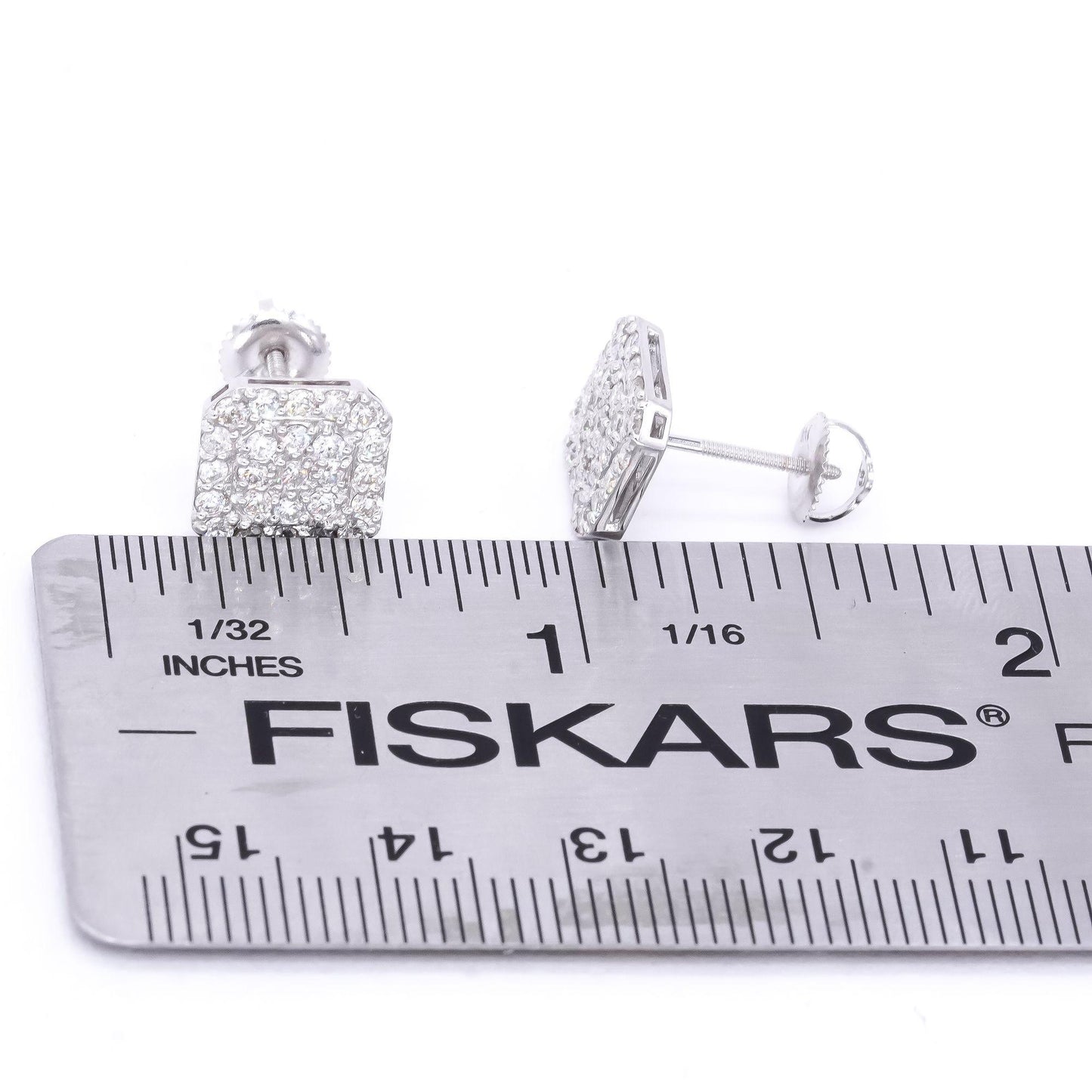 14k White Gold Jewelry 0.94CT Diamond Pave Square Shaped Earrings w/ Screw Backs