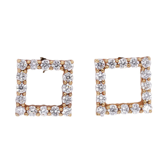 18k Yellow Gold Jewelry 0.37CT Diamond Open Square Stud Earrings