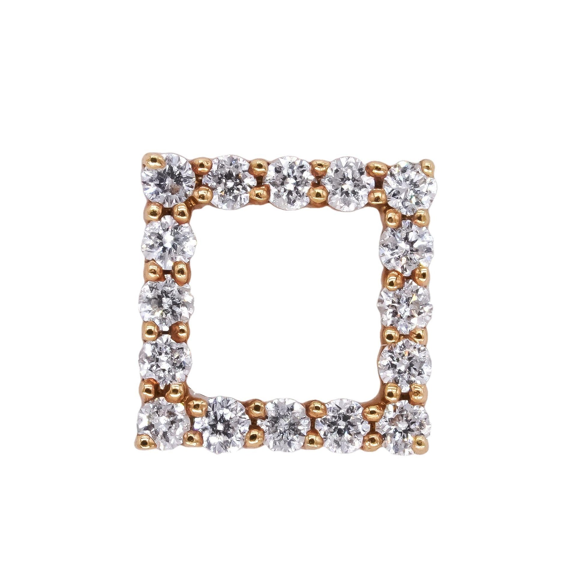 18k Yellow Gold Jewelry 0.37CT Diamond Open Square Stud Earrings