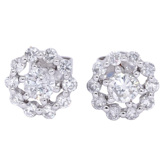 18k White Gold Jewelry 0.88CT Diamond Flower Circular Stud Earrings