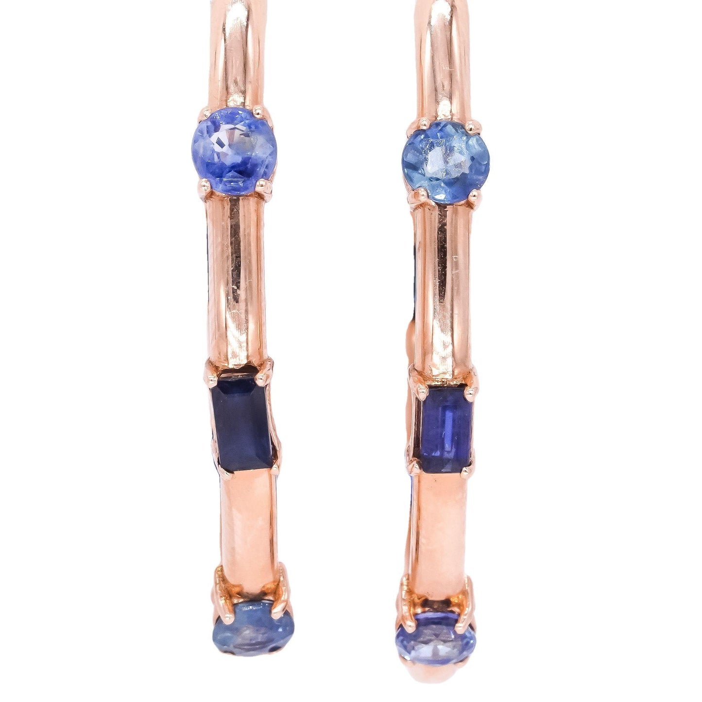 14k Rose Gold Jewelry 4.01CT Blue Sapphire Inside Out Hoop Earrings