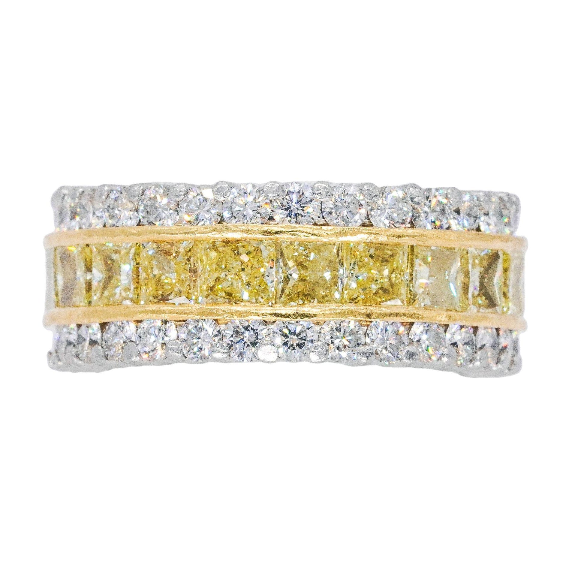 Platinum & 18k Gold 7.50CT VS Yellow & White Diamond Eternity Ring size 5.5