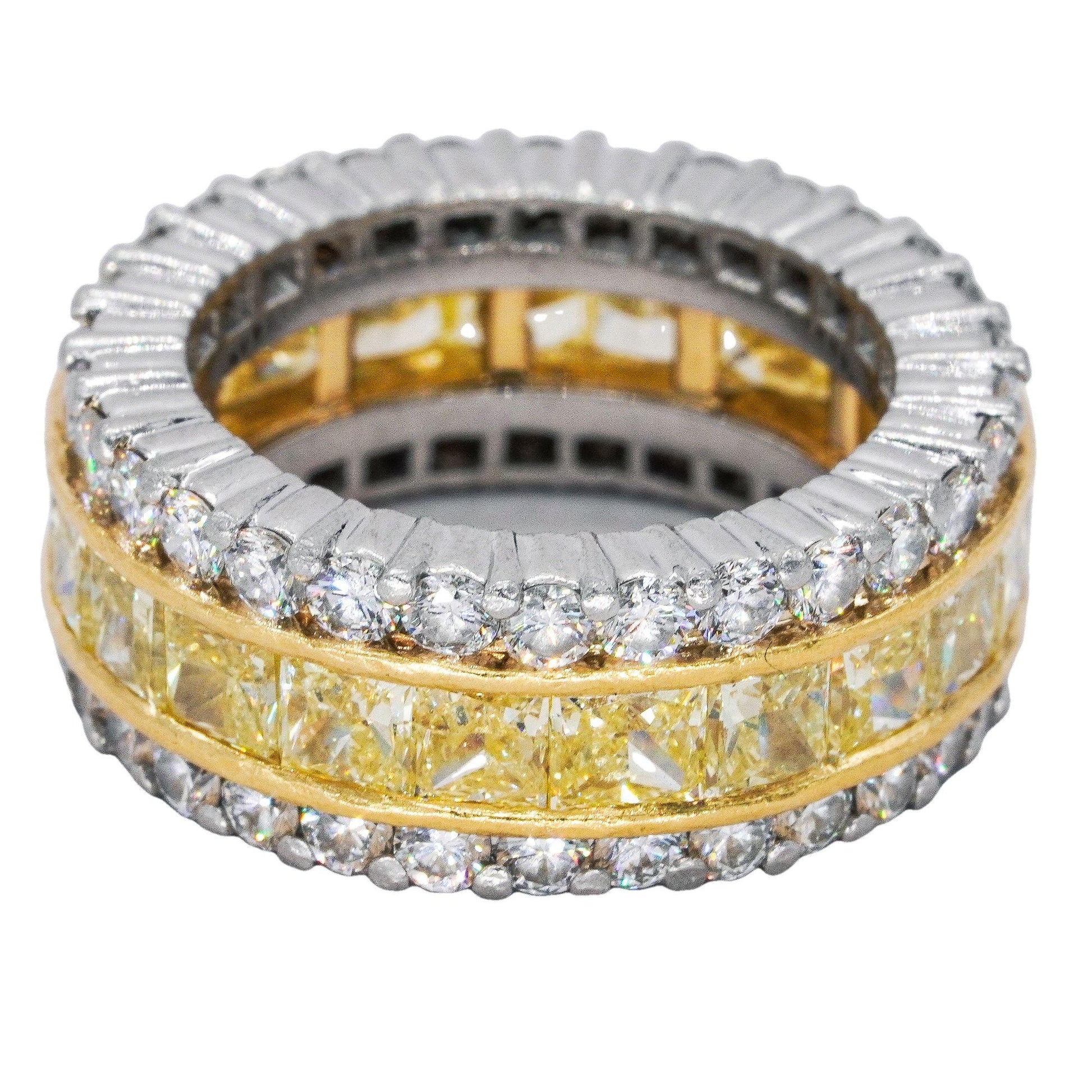 Platinum & 18k Gold 7.50CT VS Yellow & White Diamond Eternity Ring size 5.5