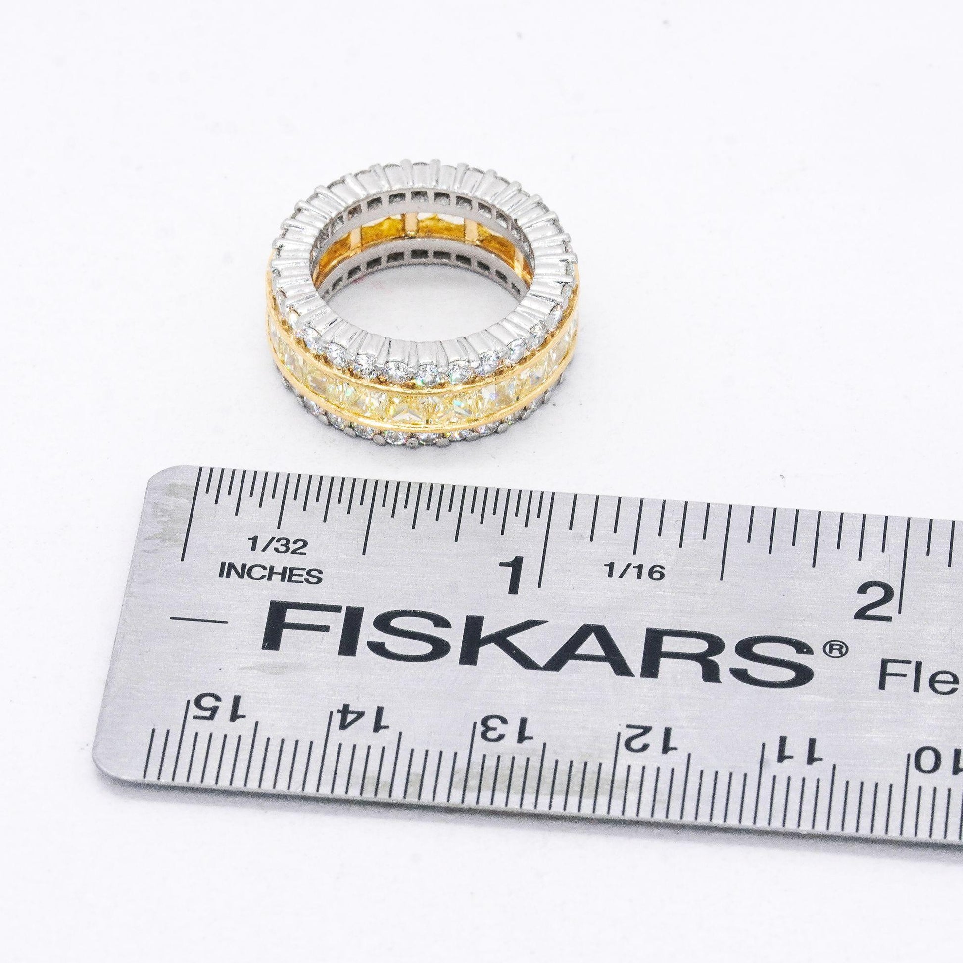 Platinum & 18k Gold 7.50CT VS Yellow & White Diamond Eternity Ring size 5.5