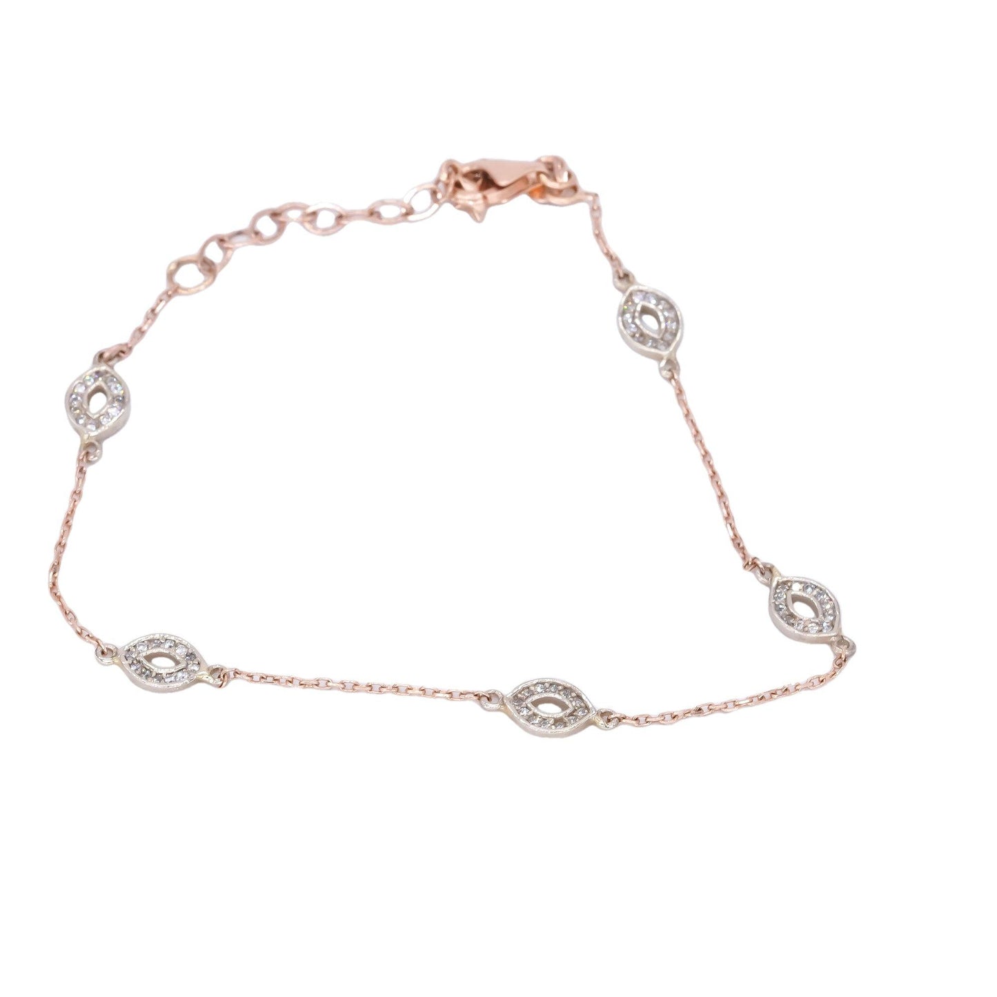 14k Rose Gold Jewelry 0.24CT Diamond Oval Link Stars Bracelet