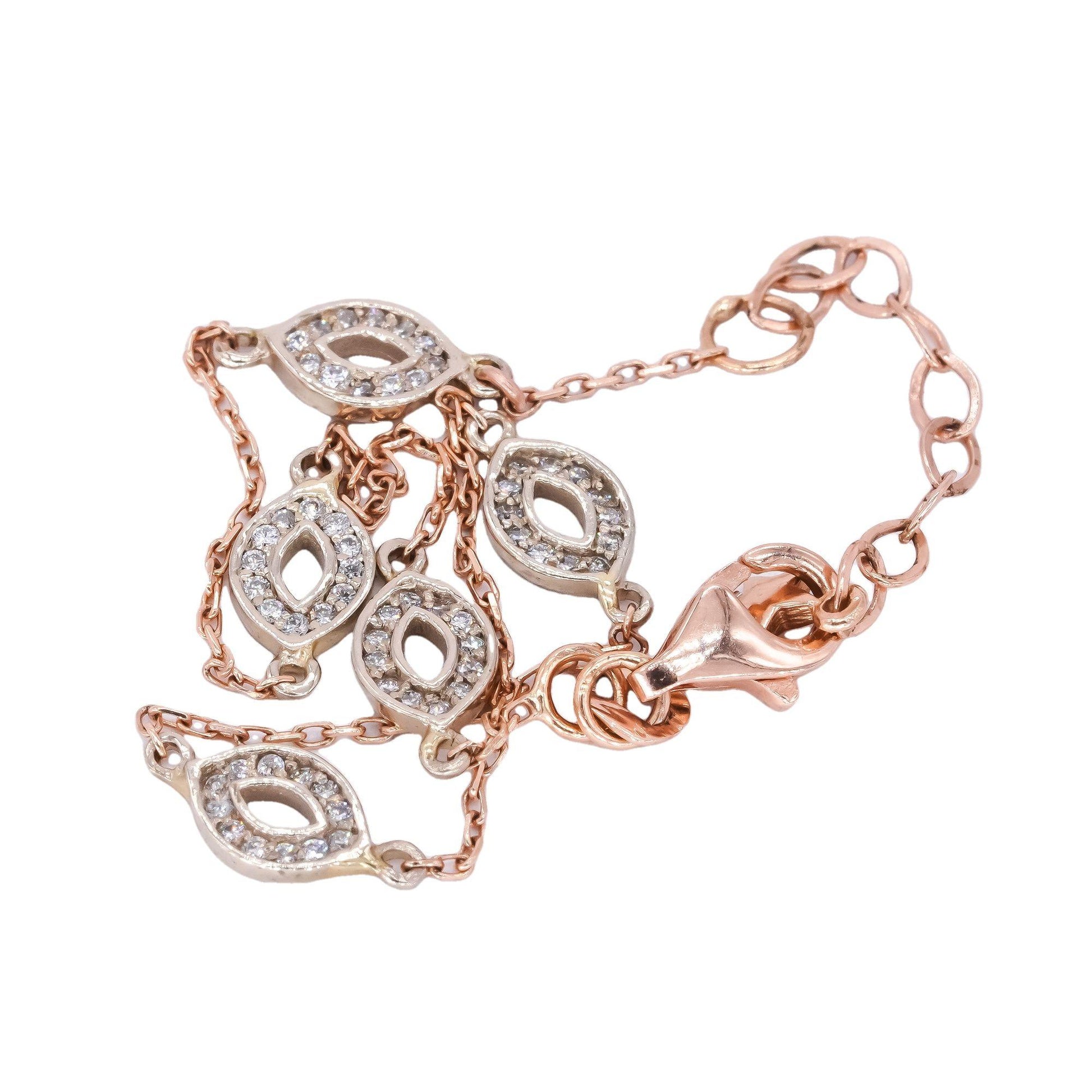 14k Rose Gold Jewelry 0.24CT Diamond Oval Link Stars Bracelet