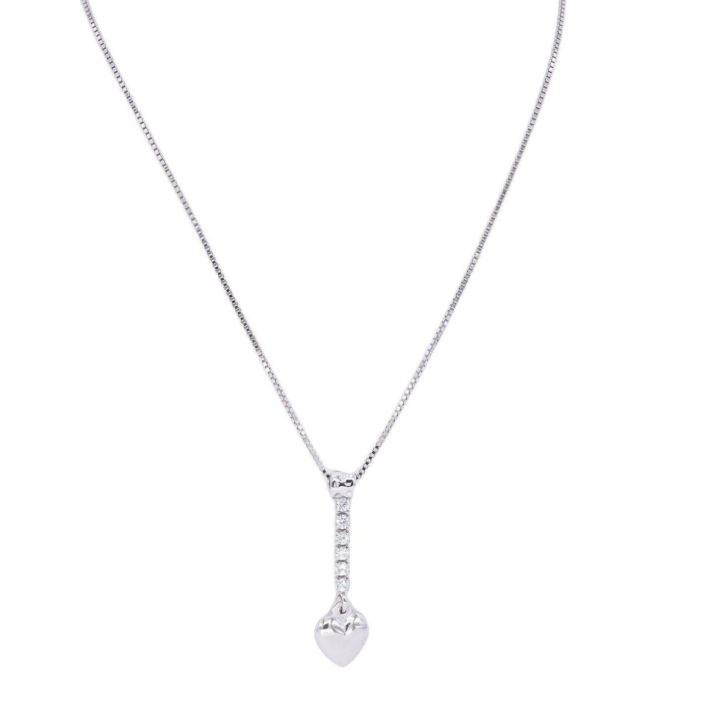 Sterling Silver Cubic Zirconia Drop Dangle Heart Pendant Necklace