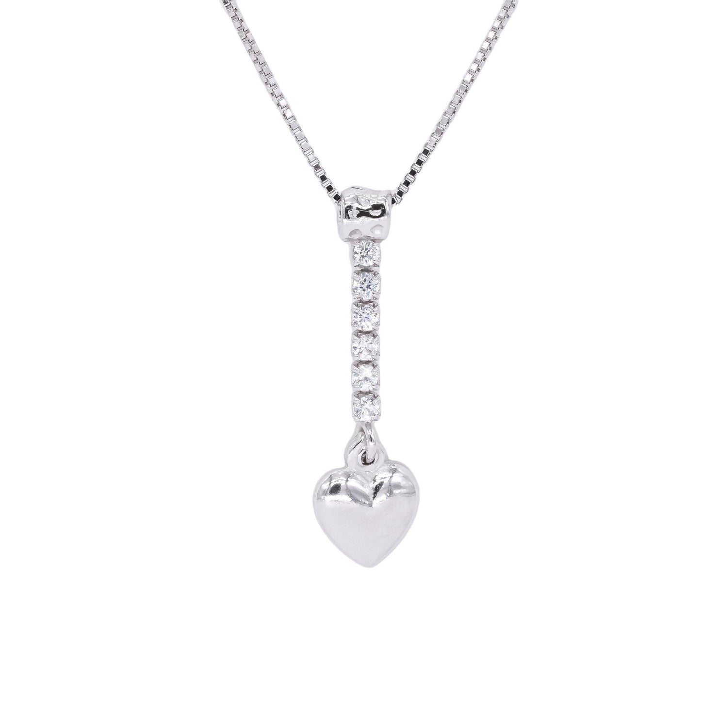 Sterling Silver Cubic Zirconia Drop Dangle Heart Pendant Necklace