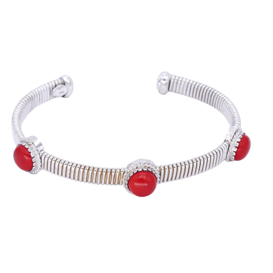 Sterling Silver Carnelian 3 Station Cuff Bangle Bracelet