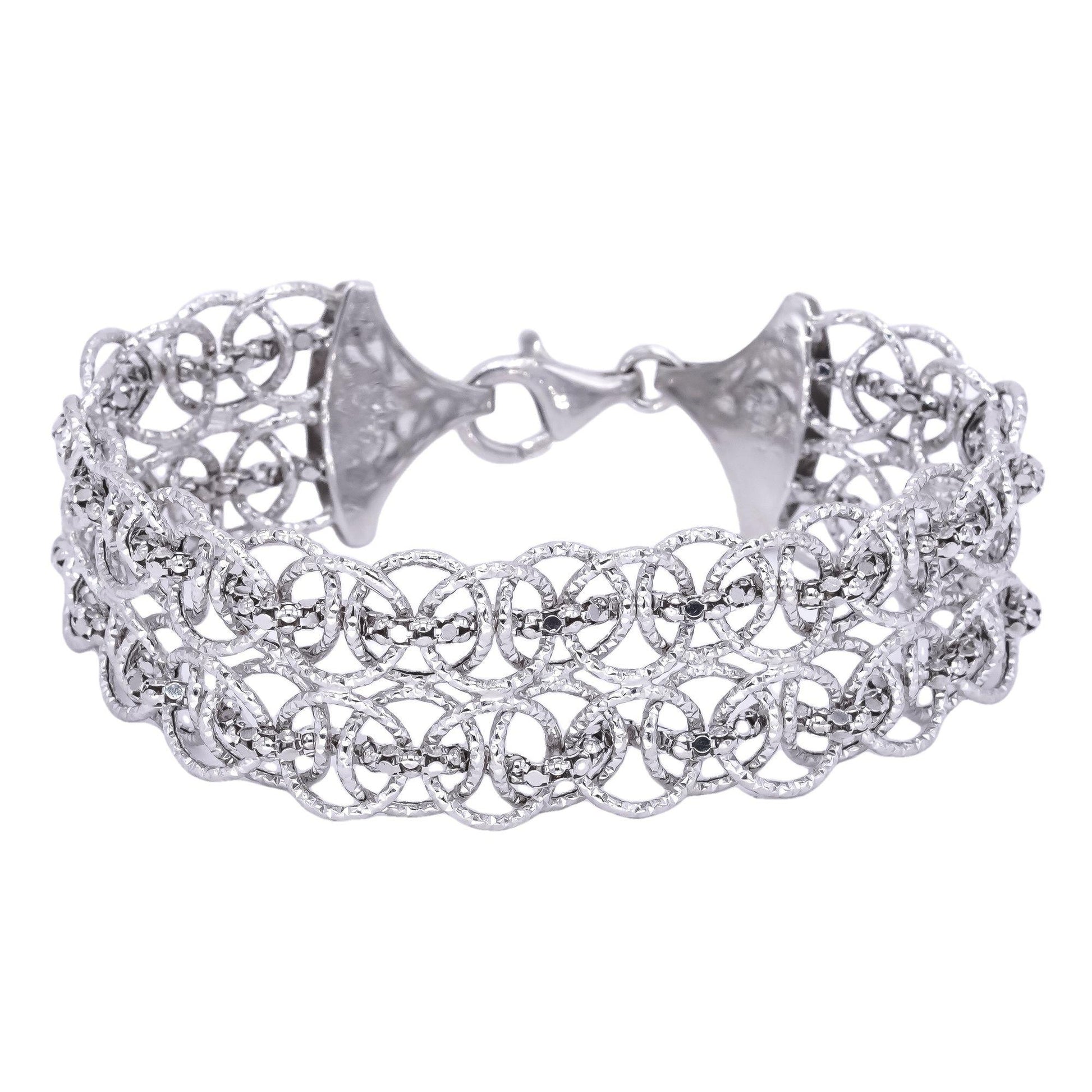 Sterling Silver Fancy Link Wide Interlocking Bracelet