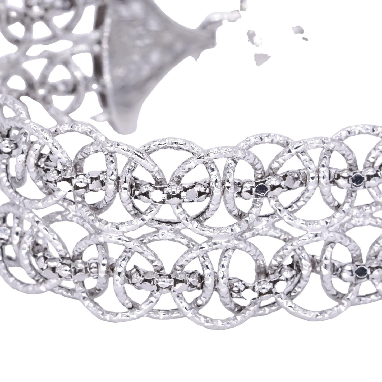 Sterling Silver Fancy Link Wide Interlocking Bracelet