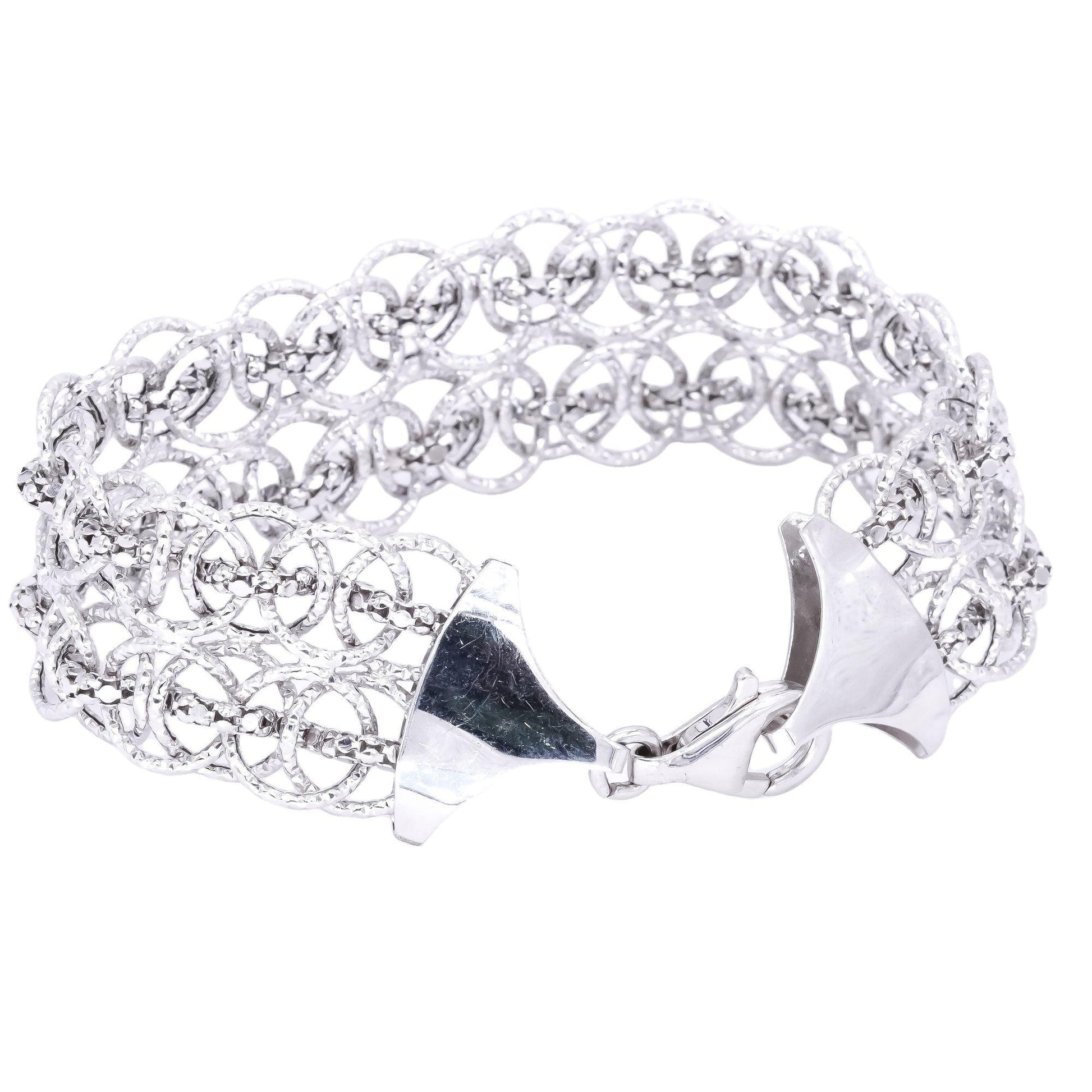 Sterling Silver Fancy Link Wide Interlocking Bracelet