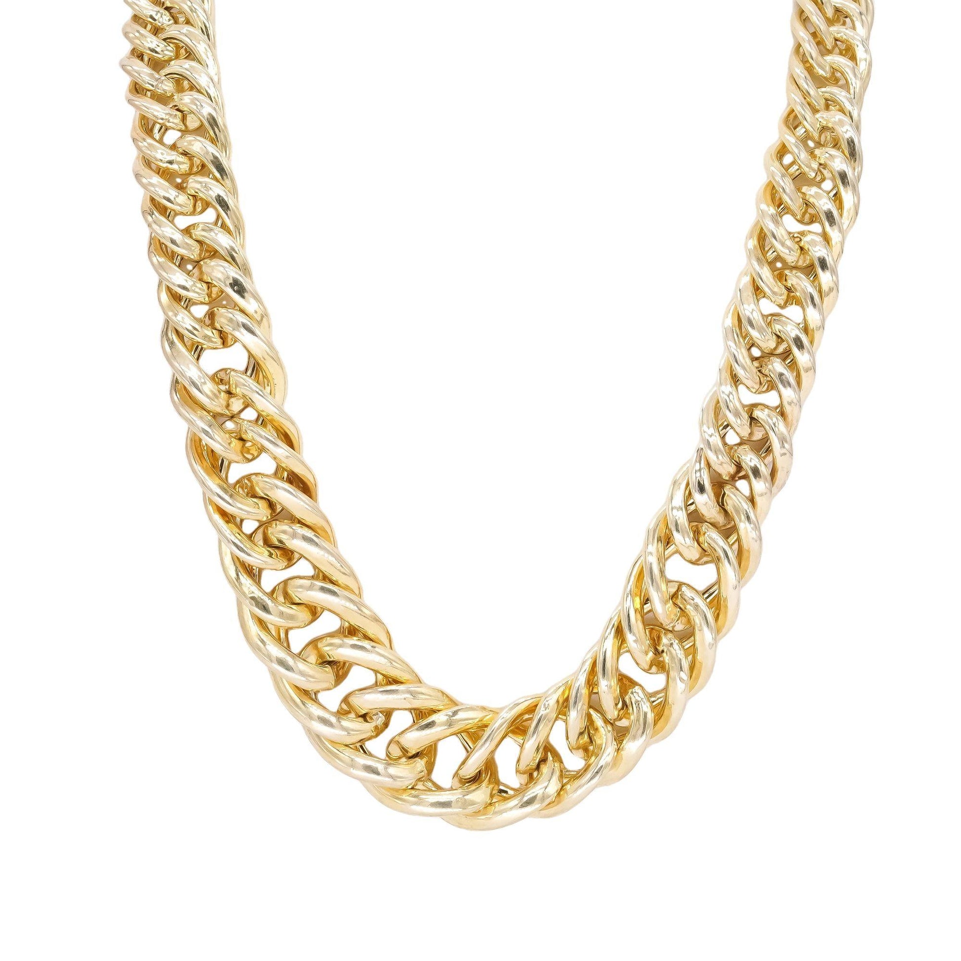 Sterling Silver Gold Plated Fancy Tapering Cuban Link Necklace