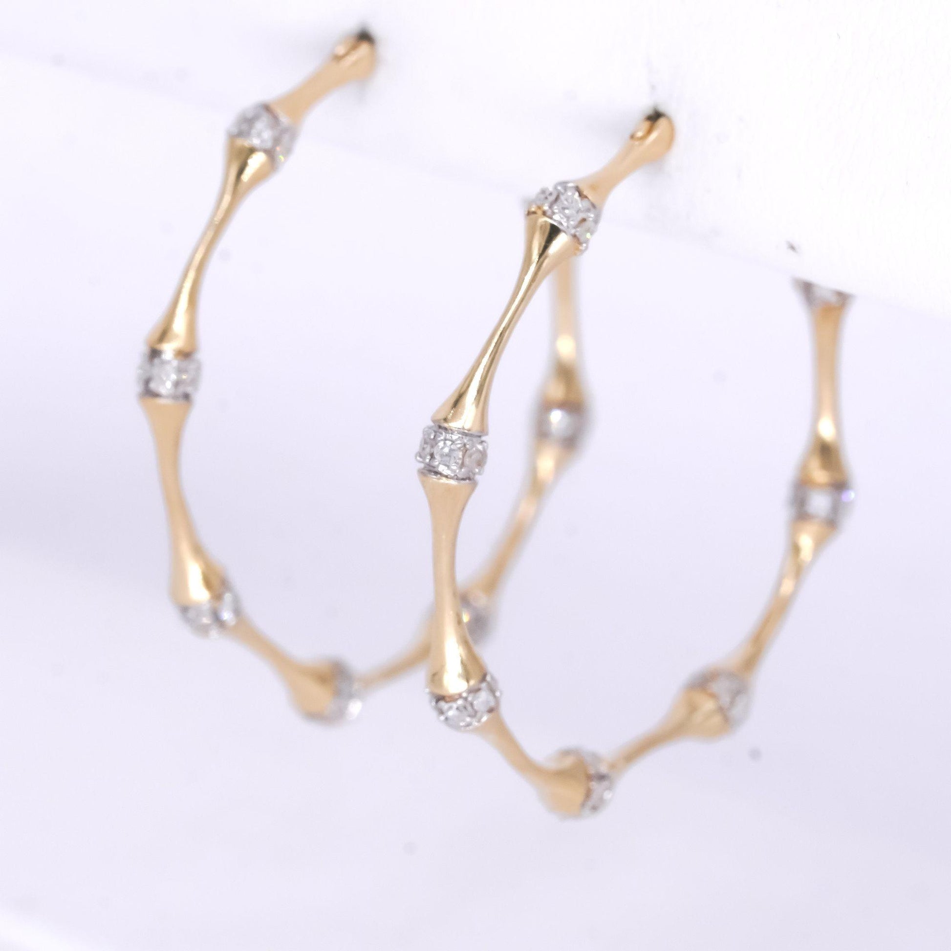 14k Yellow Gold 0.70CT VS Diamond Bamboo Motif Hoop Earrings