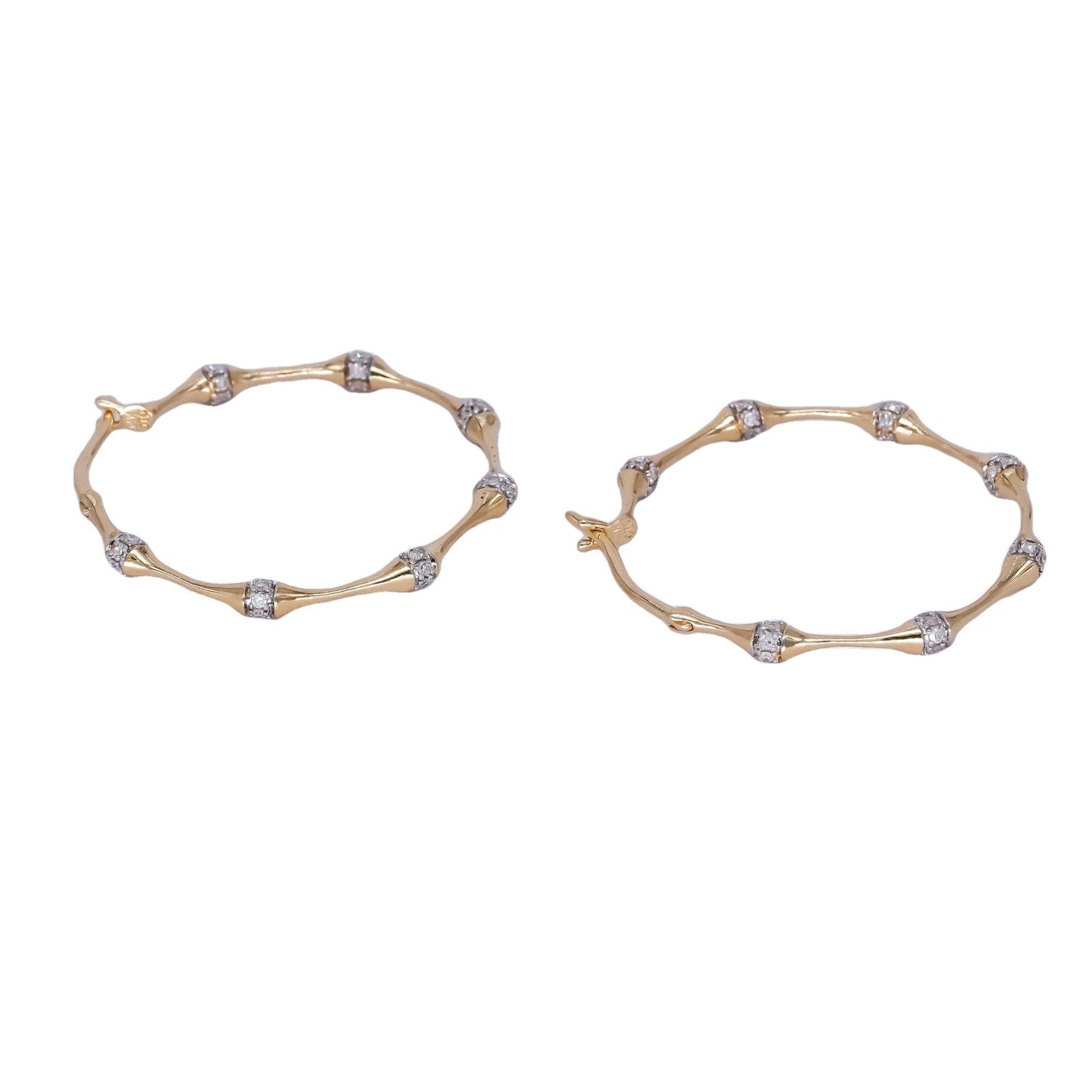 14k Yellow Gold 0.70CT VS Diamond Bamboo Motif Hoop Earrings