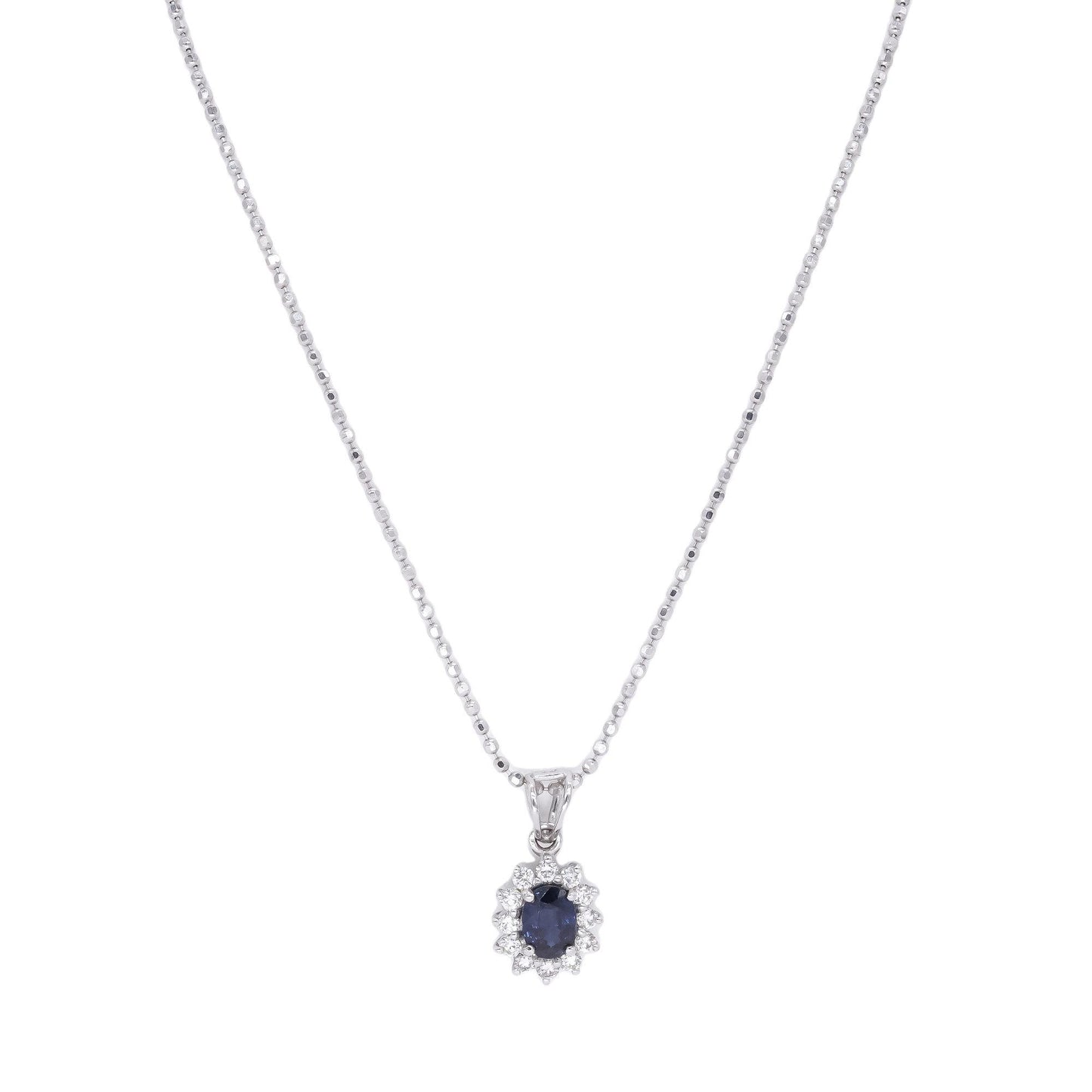 18k White Gold 1.26ct VS Diamond + Sapphire Pendant Chain Necklace