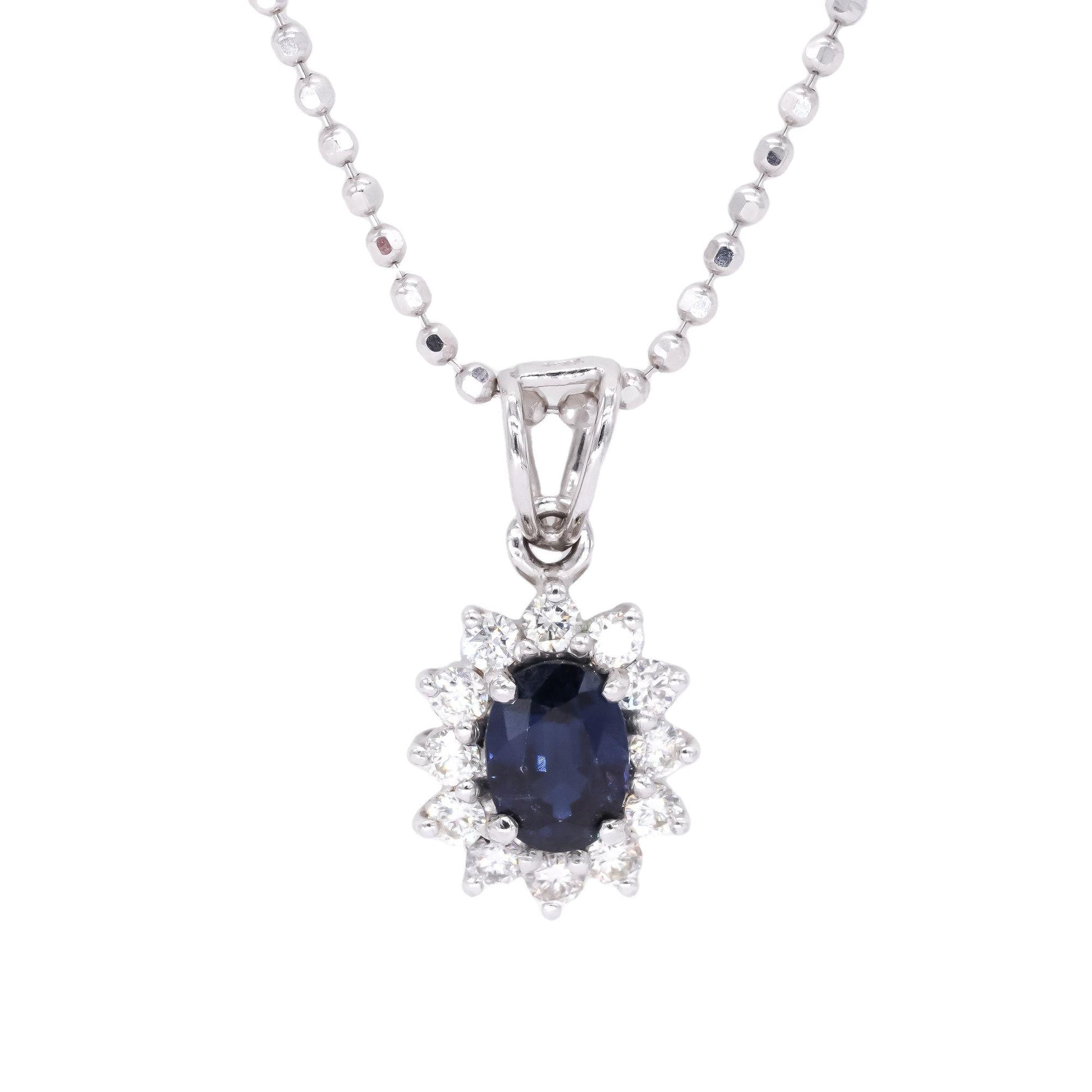 18k White Gold 1.26ct VS Diamond + Sapphire Pendant Chain Necklace