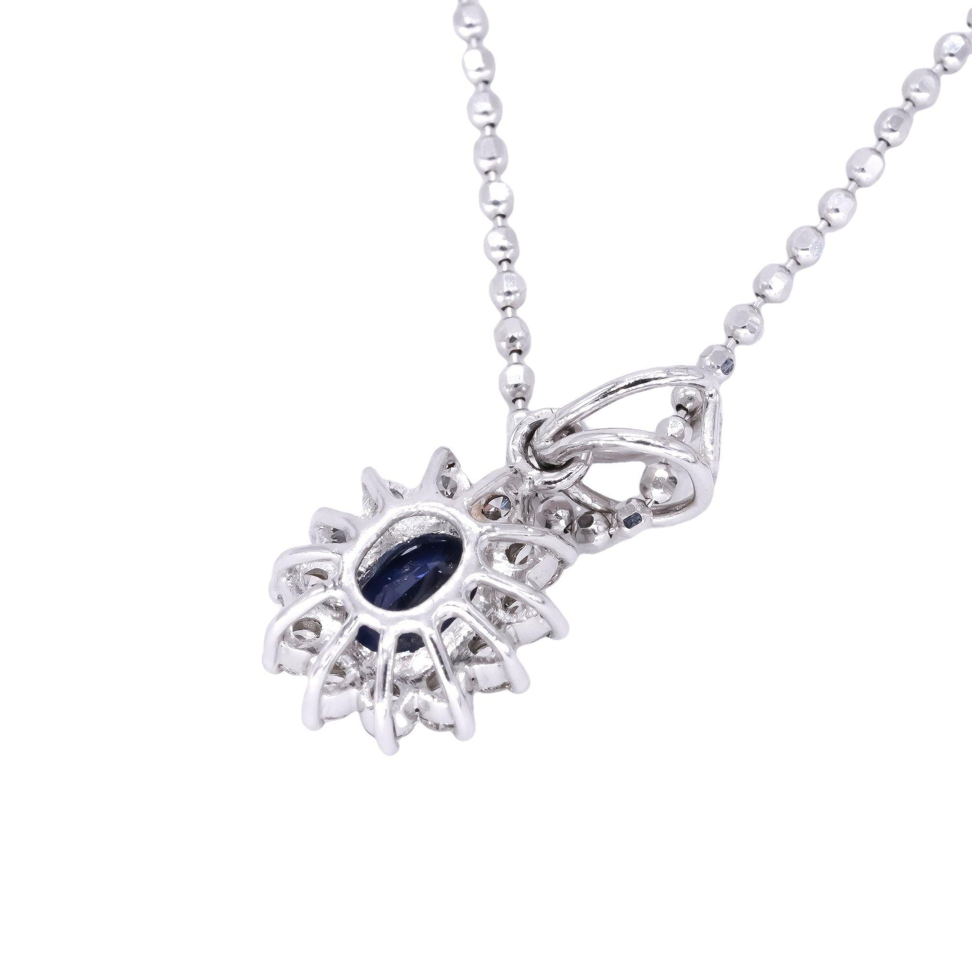 18k White Gold 1.26ct VS Diamond + Sapphire Pendant Chain Necklace