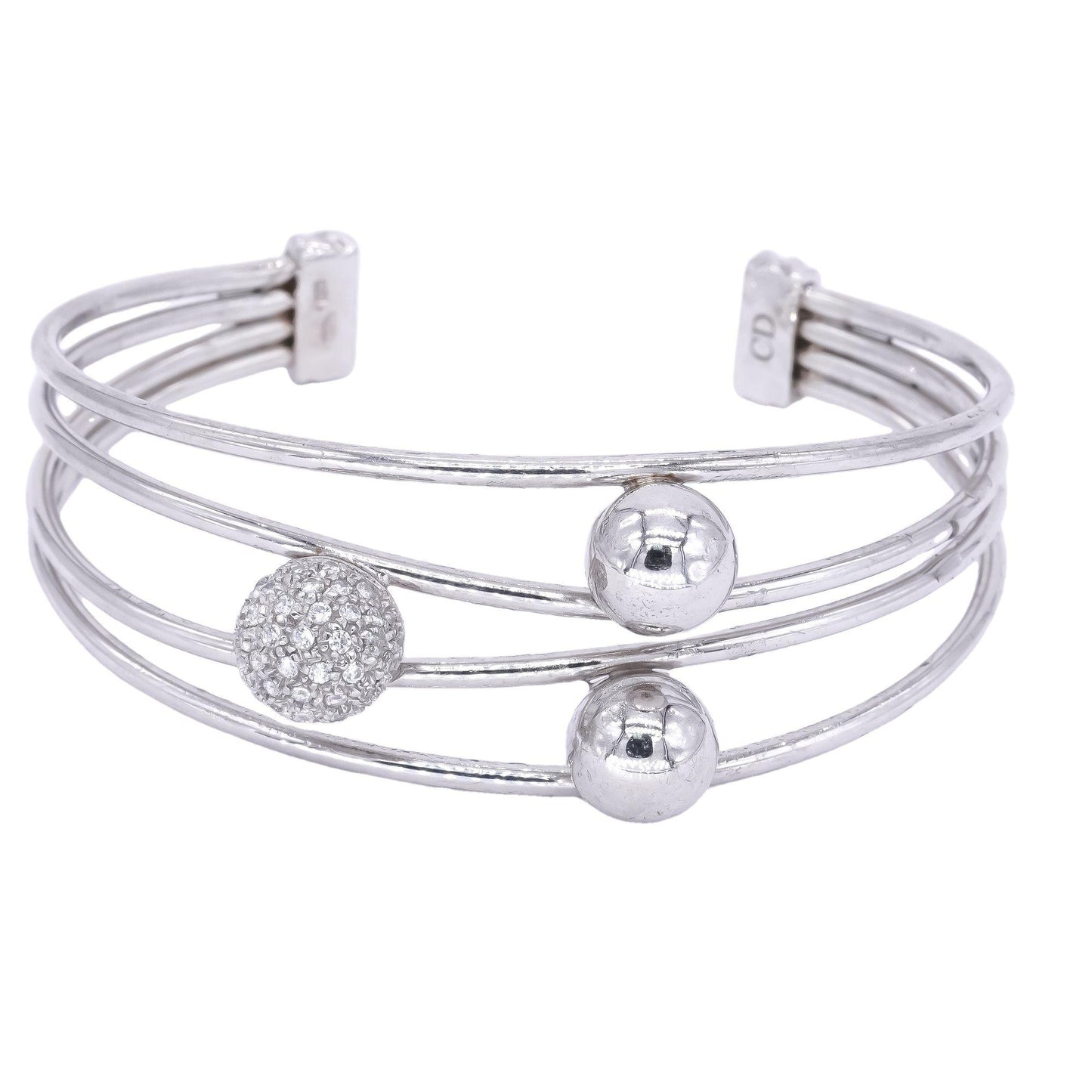 Sterling Silver White Cubic Zirconia 3 Button Bangle Bracelet