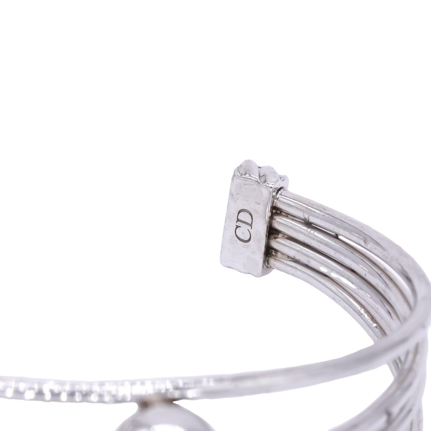 Sterling Silver White Cubic Zirconia 3 Button Bangle Bracelet