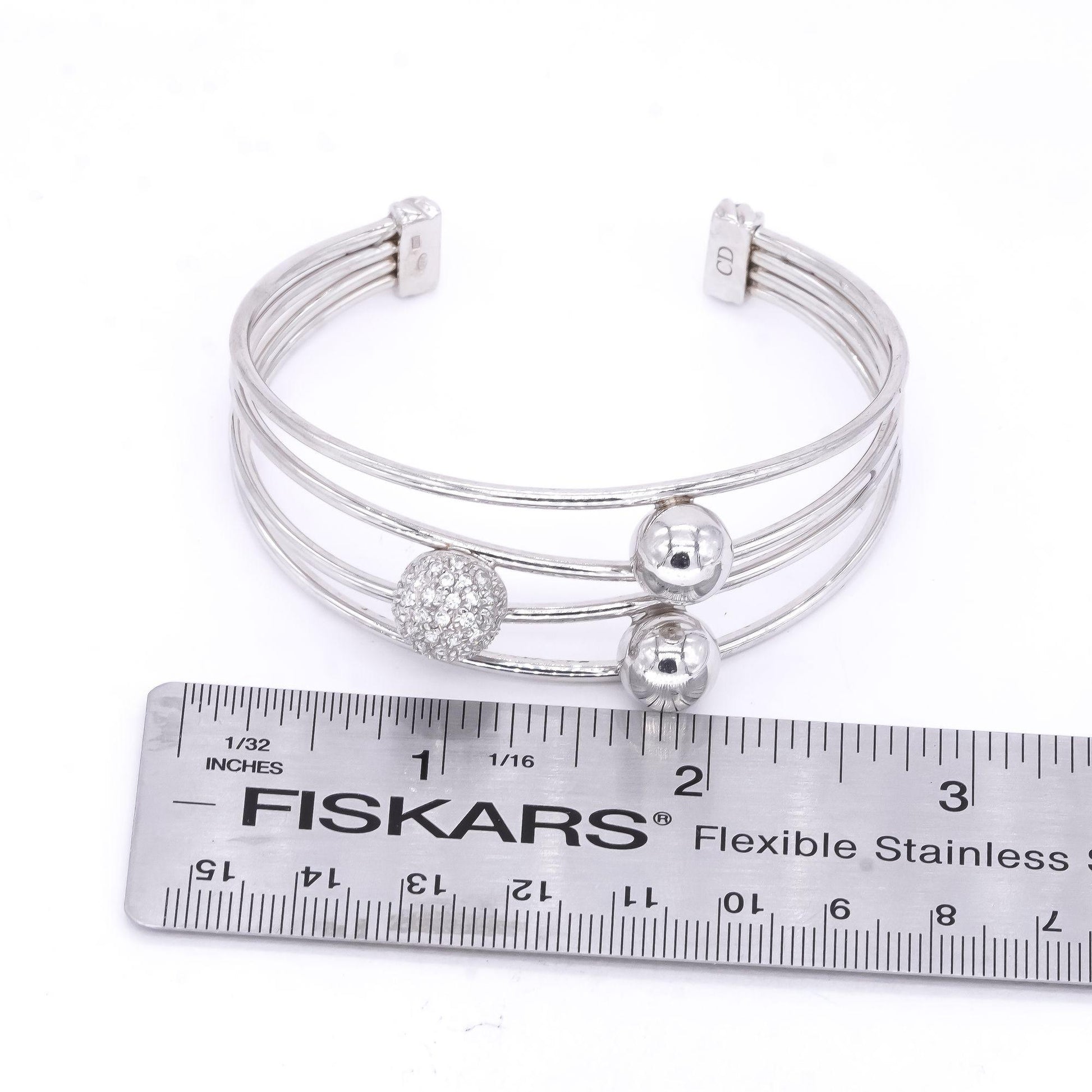 Sterling Silver White Cubic Zirconia 3 Button Bangle Bracelet