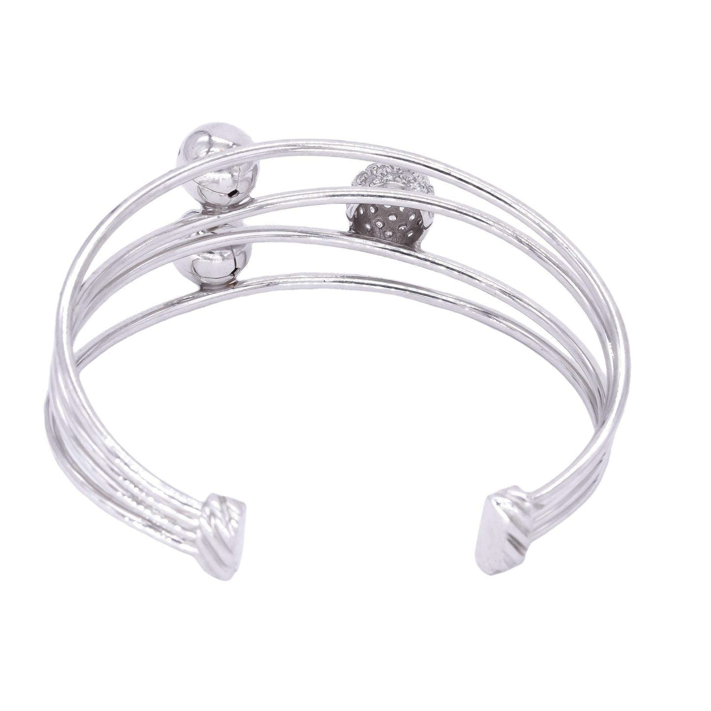 Sterling Silver White Cubic Zirconia 3 Button Bangle Bracelet