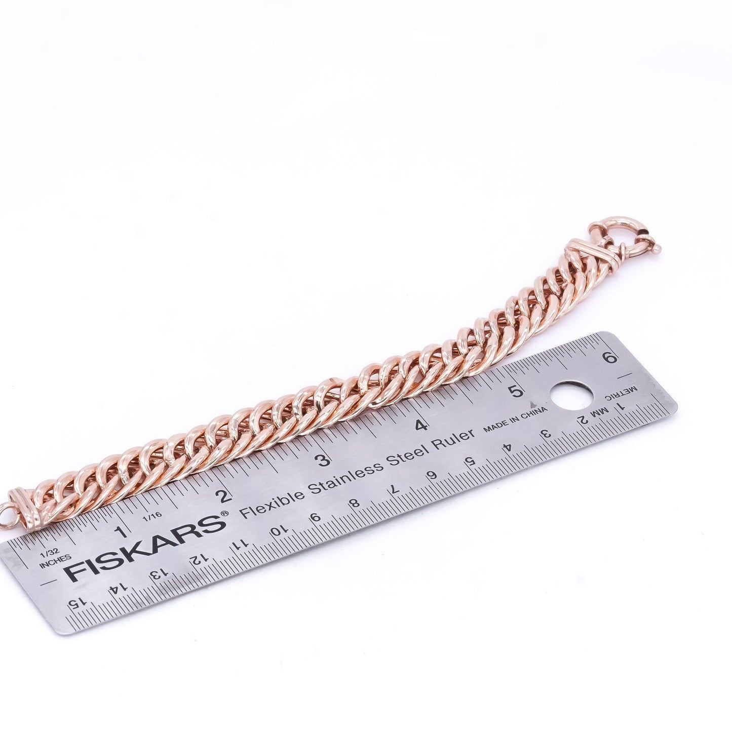 Sterling Silver Rose Gold Plated Fancy Tapering Cuban Link Bracelet