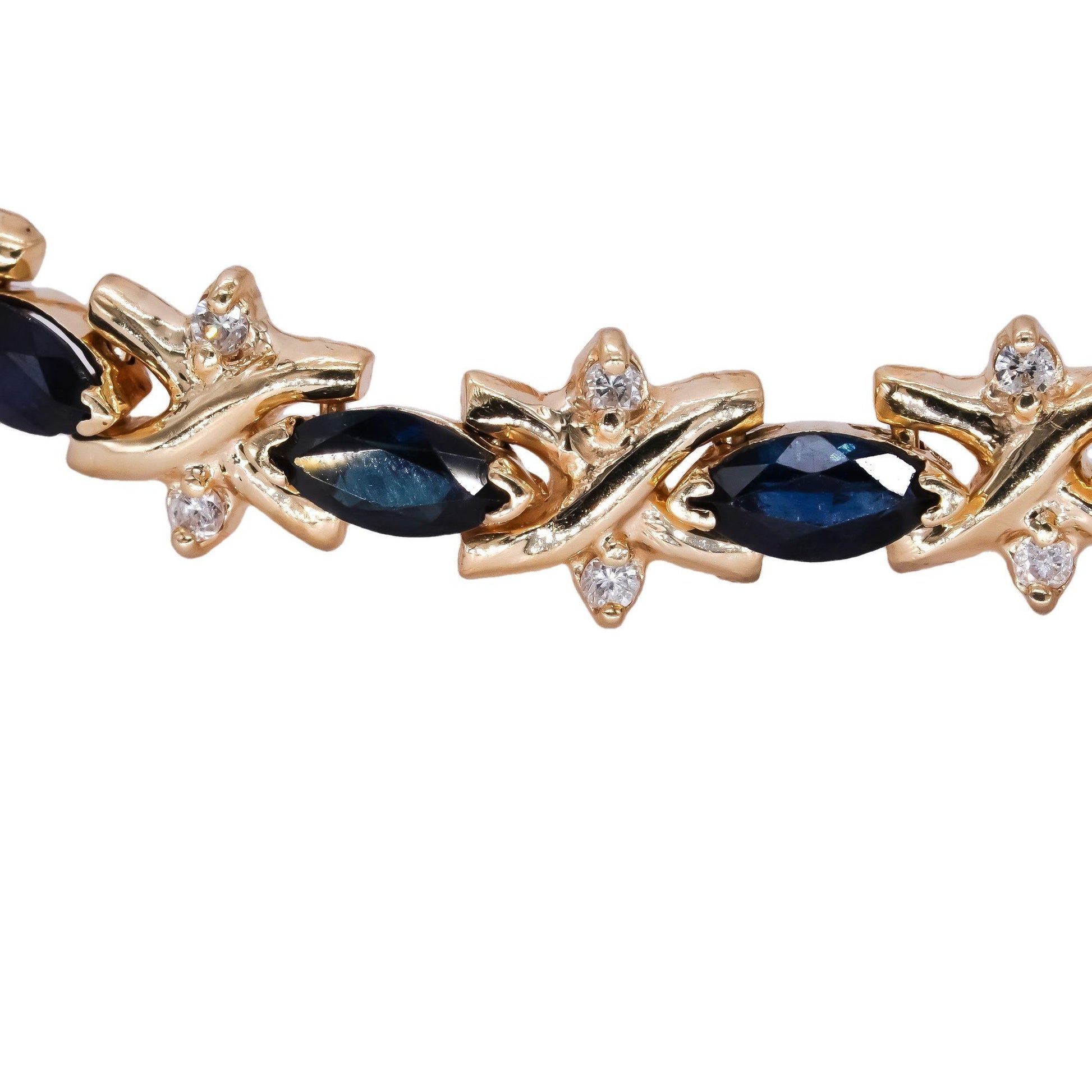 14k Yellow Gold Jewelry 7.62CT Diamond & Blue Sapphire Fancy Link Bracelet