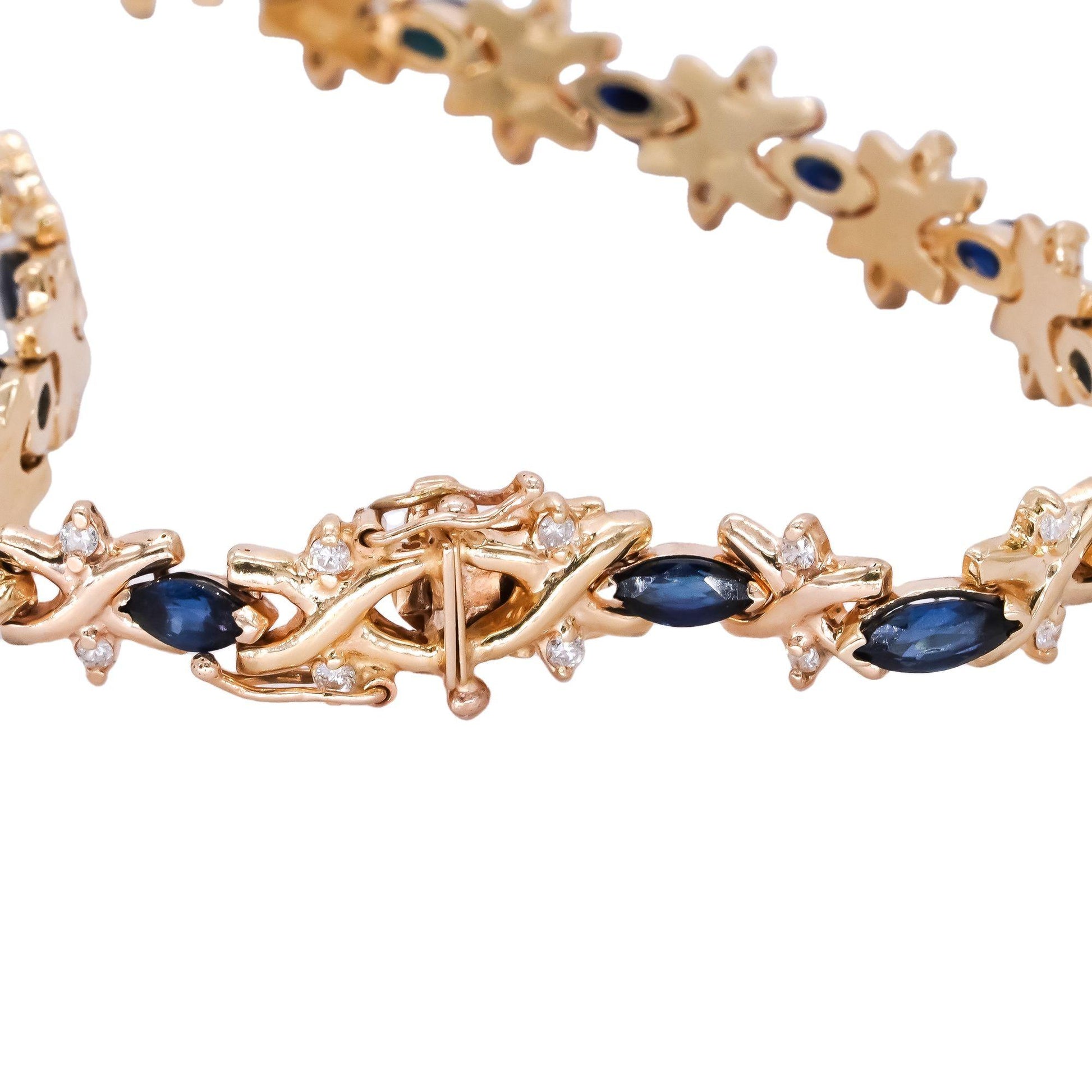 14k Yellow Gold Jewelry 7.62CT Diamond & Blue Sapphire Fancy Link Bracelet