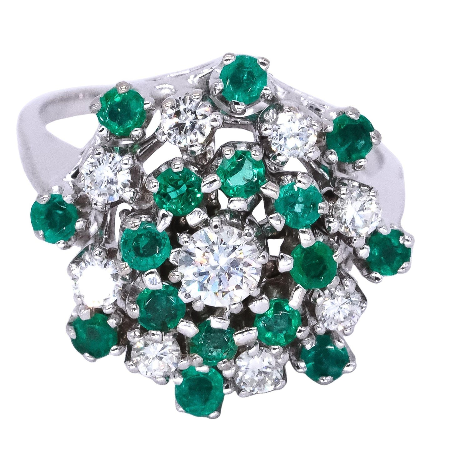 Vintage 14k White Gold VS Diamond & Emerald Cluster Cocktail Ring size 8