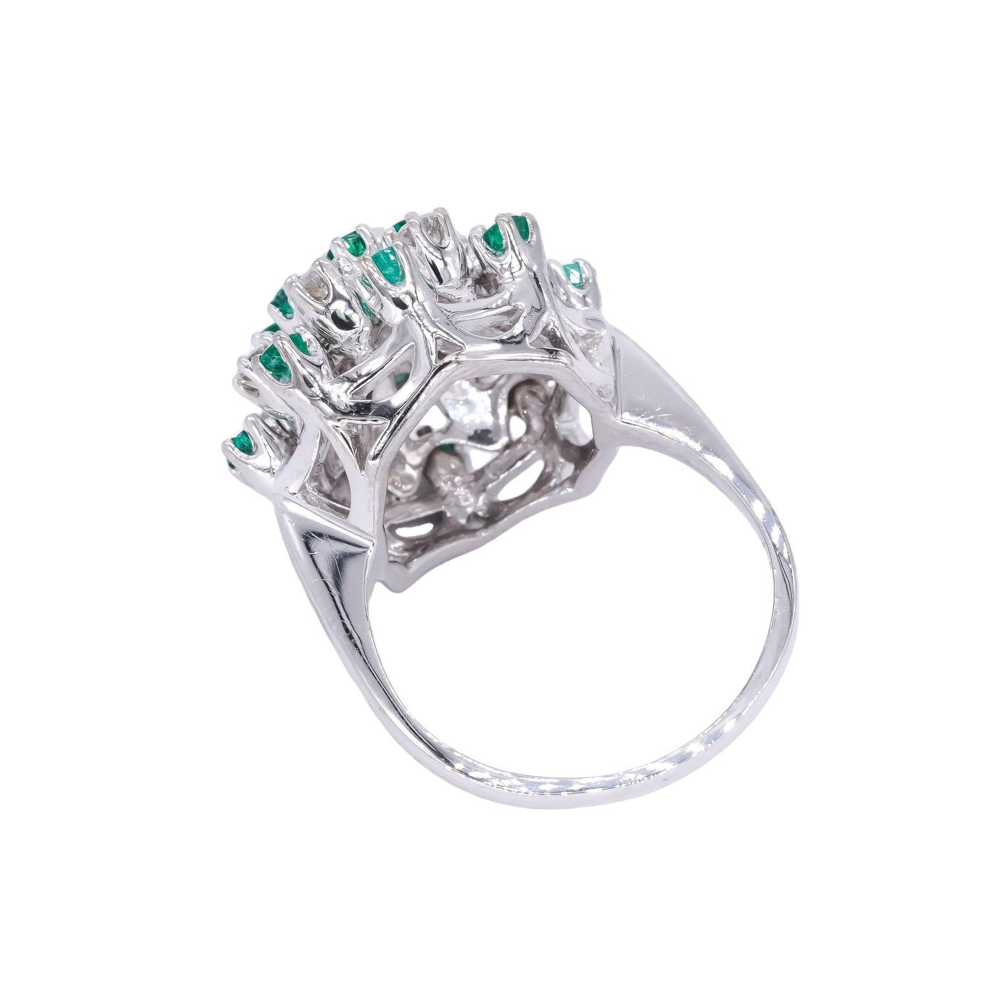 Vintage 14k White Gold VS Diamond & Emerald Cluster Cocktail Ring size 8