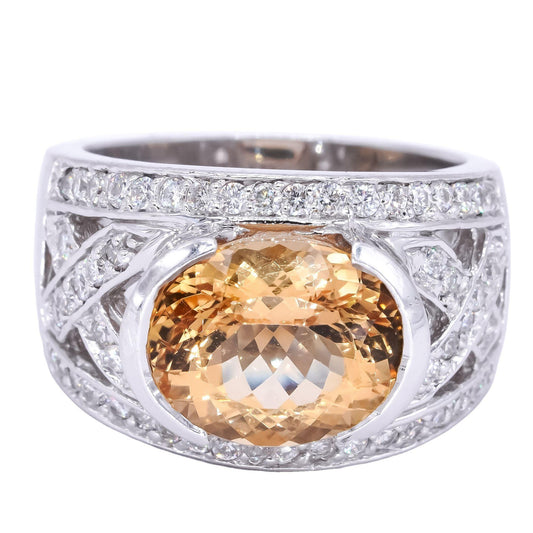 18k White Gold 7.25ct Diamond + Yellow Topaz Jumbo Cocktail Band Ring Size 7.25