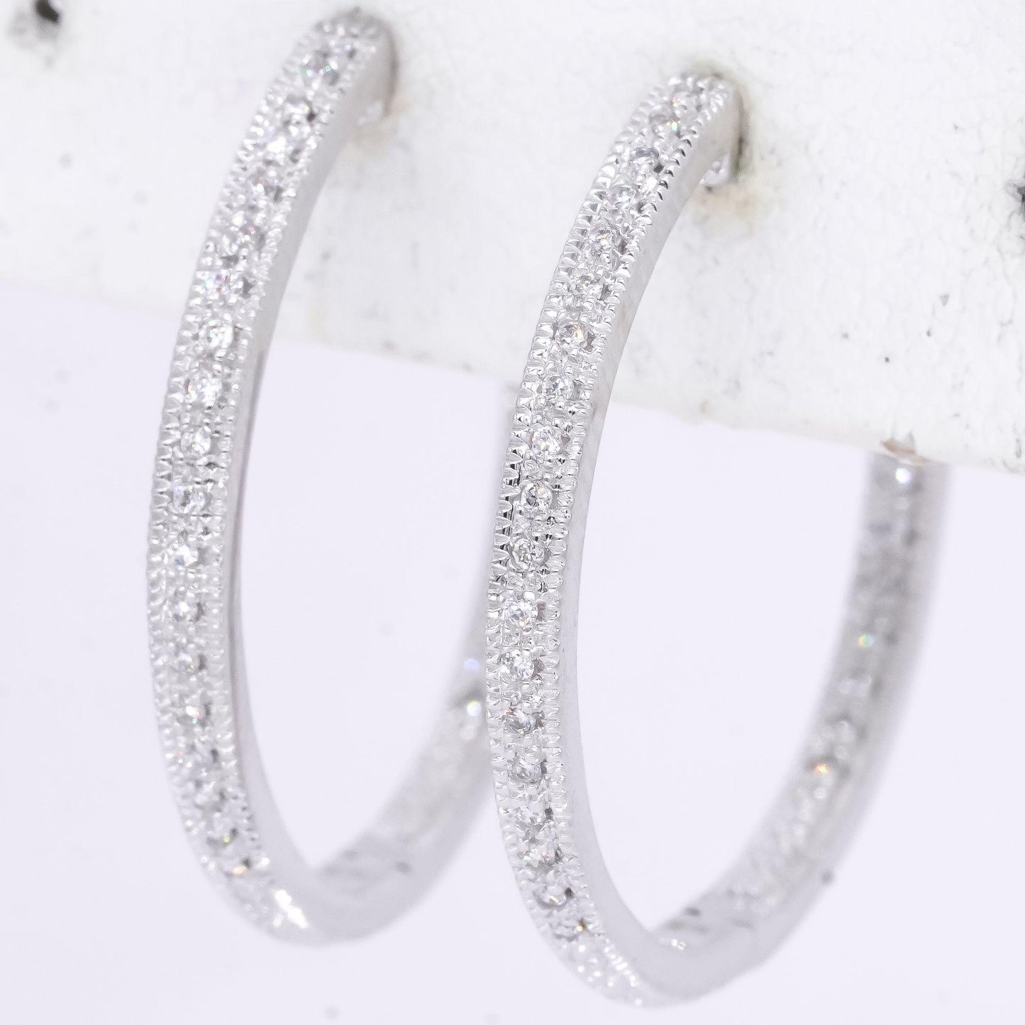 14k White Gold Jewelry 0.33CT VS Diamond Inside Out Hoop Earrings