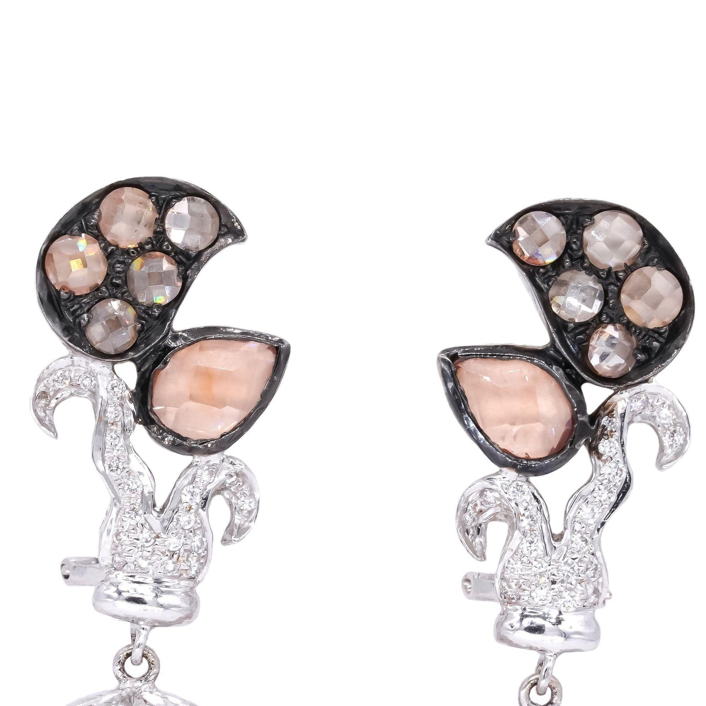 18k White Gold 1.50CT VS Diamond & Rose Quartz Chandelier Dangle Earrings