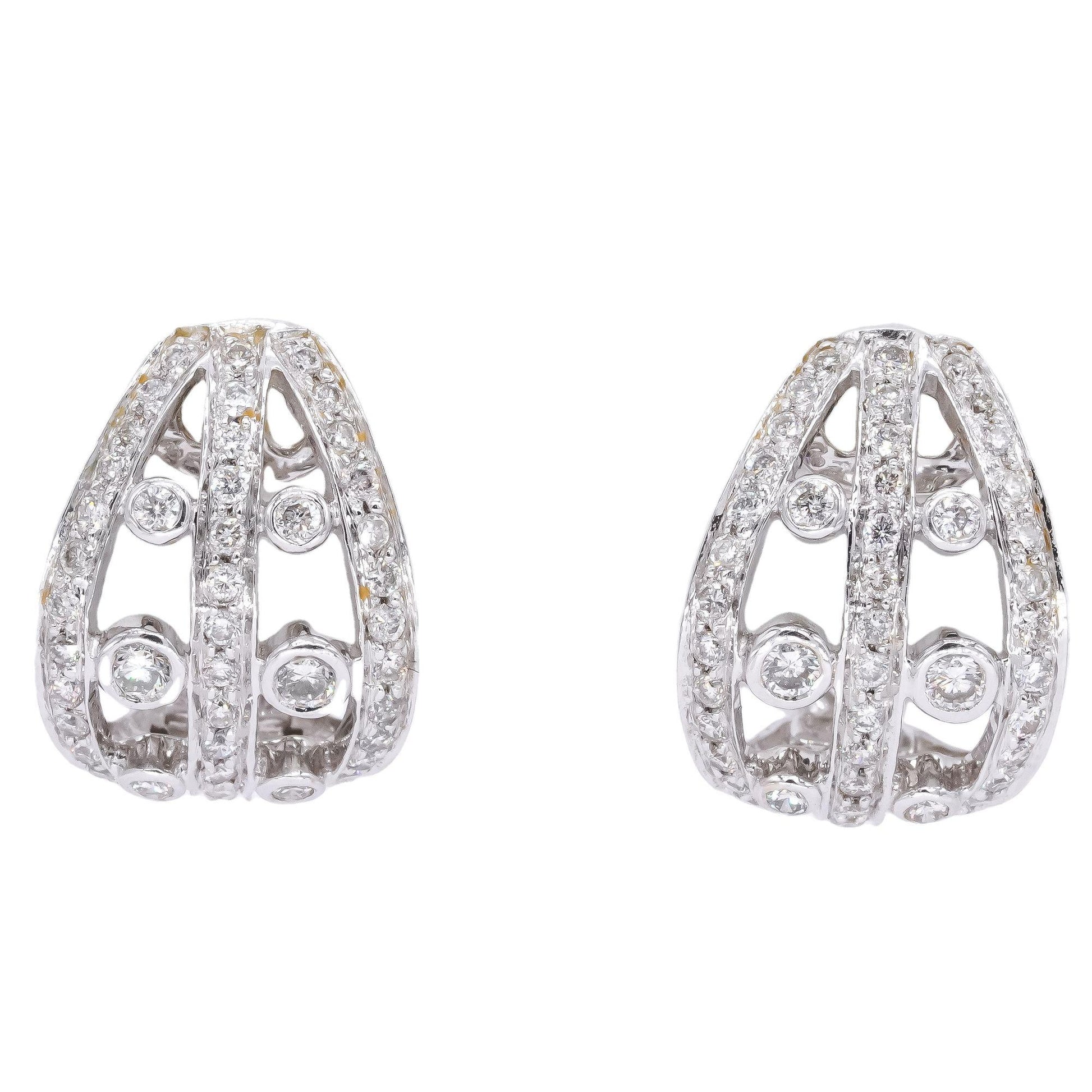 18k White Gold Jewelry 0.55CT VS Diamond Pave Hoop Huggie Earrings