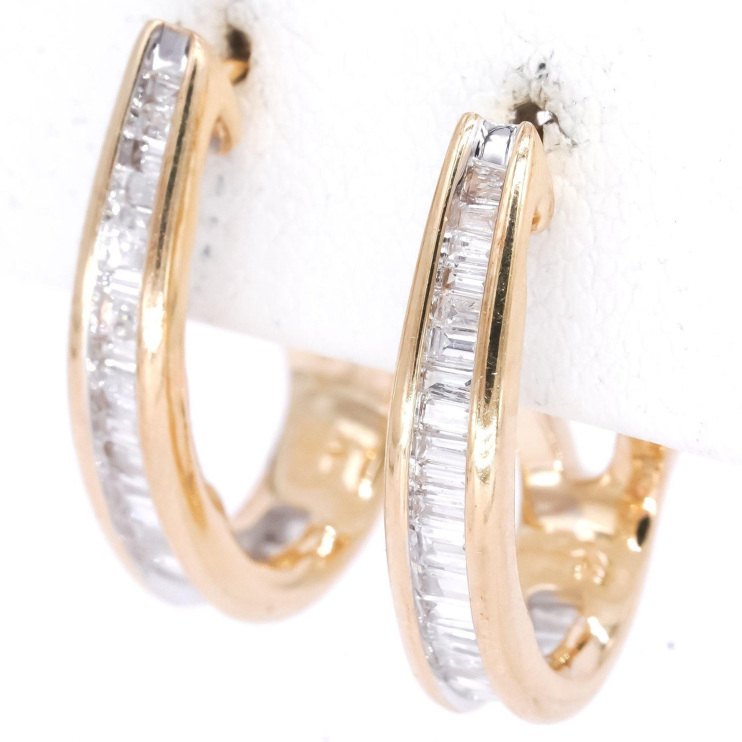 14k Yellow Gold 0.50CT VS Baguette Cut Diamond Curved Hoop Earrings