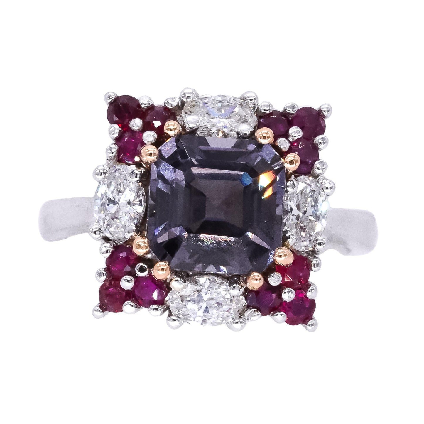 18k White & Yellow Gold 4.40CT Diamond Ruby Spinel Cocktail Ring size 6.5