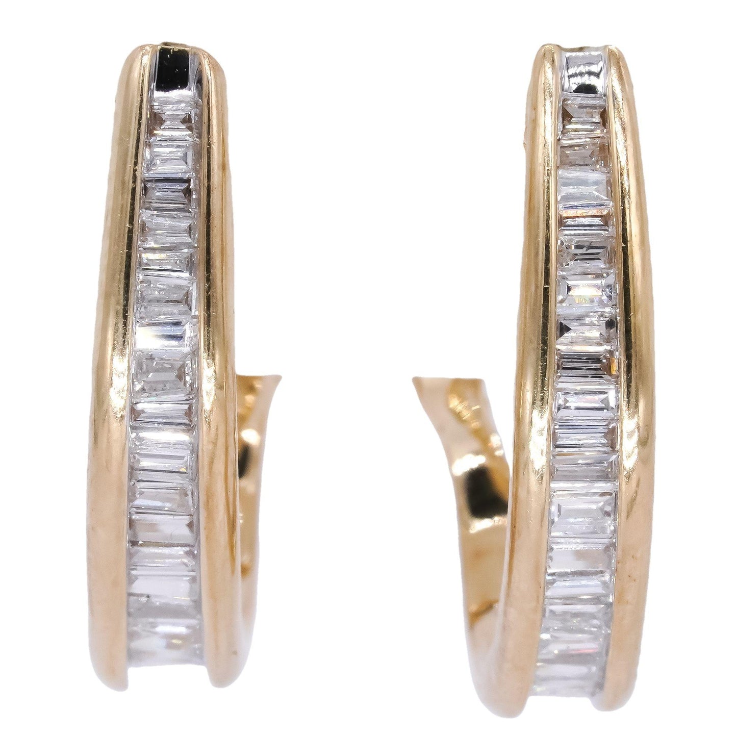 14k Yellow Gold 0.50CT VS Baguette Cut Diamond Curved Hoop Earrings