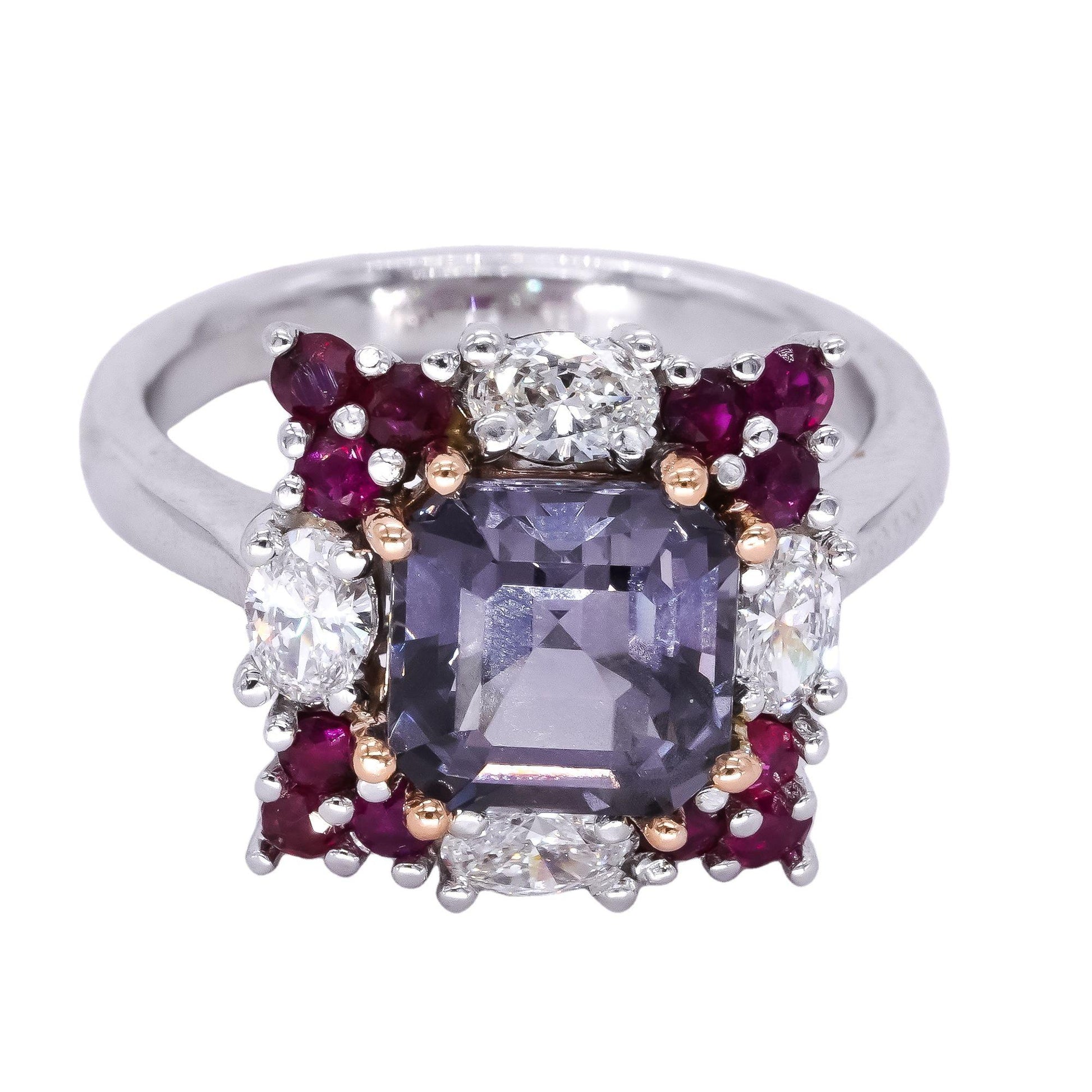 18k White & Yellow Gold 4.40CT Diamond Ruby Spinel Cocktail Ring size 6.5