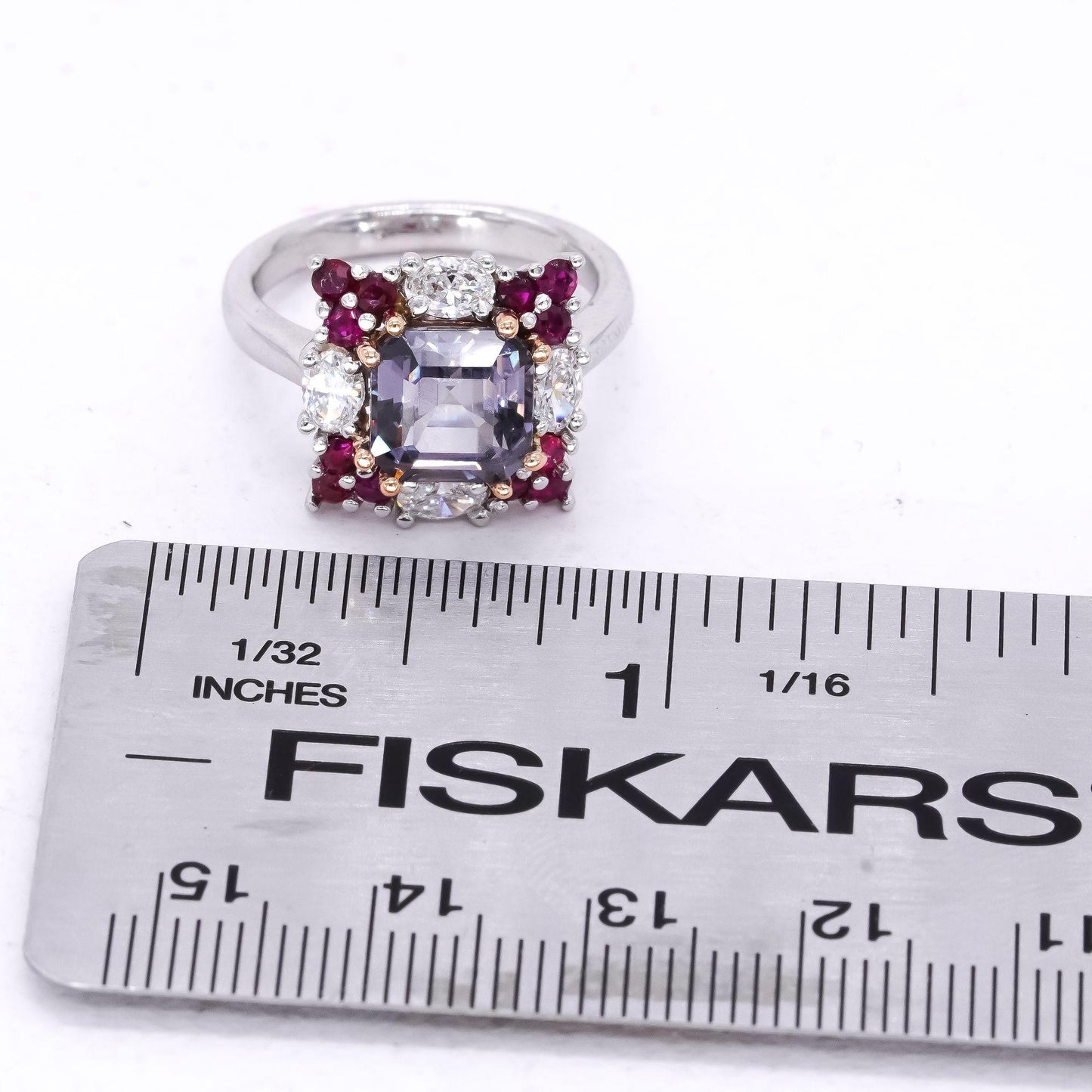 18k White & Yellow Gold 4.40CT Diamond Ruby Spinel Cocktail Ring size 6.5