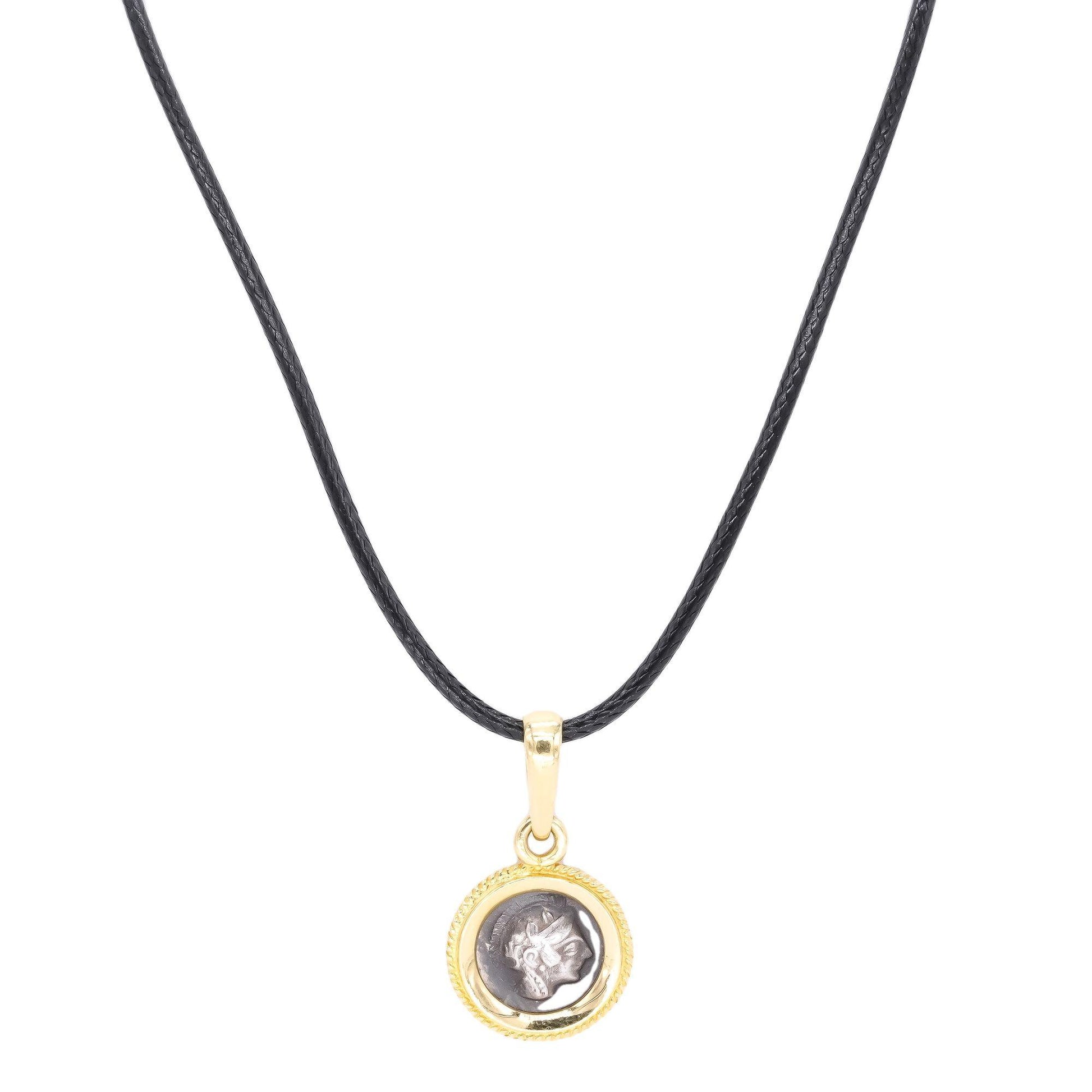 18k Yellow Gold Ancient Roman Silver Coin Pendant Necklace