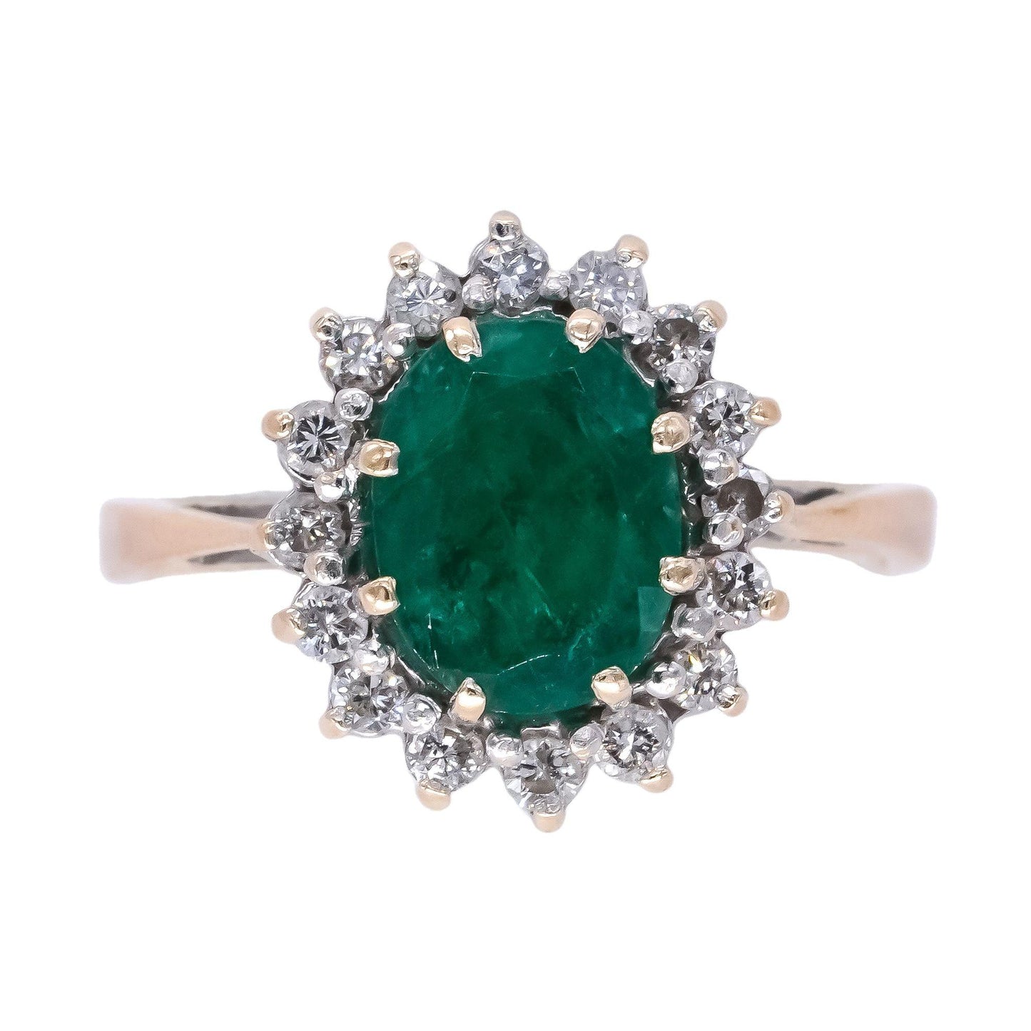 14k White & Yellow Gold Jewelry 1.20CT Diamond And Emerald Cocktail Ring Size 7