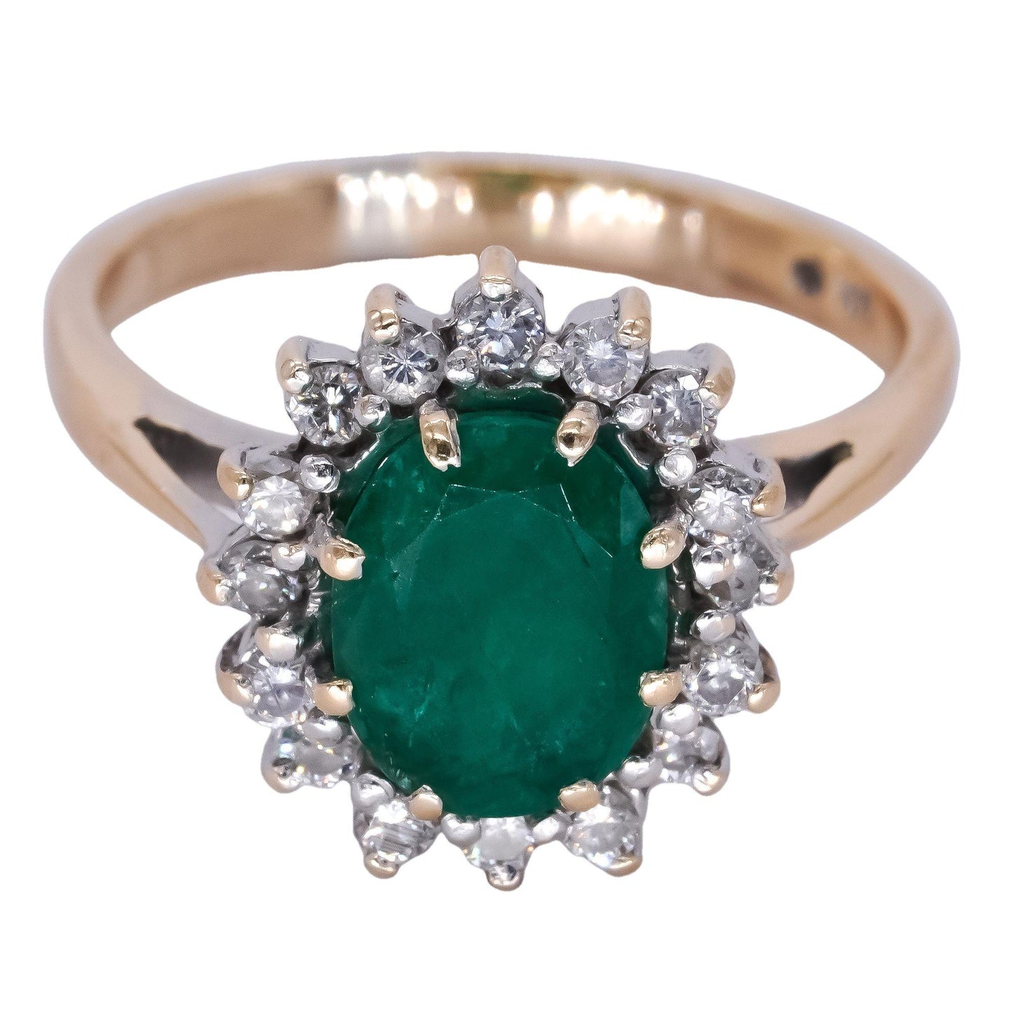 14k White & Yellow Gold Jewelry 1.20CT Diamond And Emerald Cocktail Ring Size 7