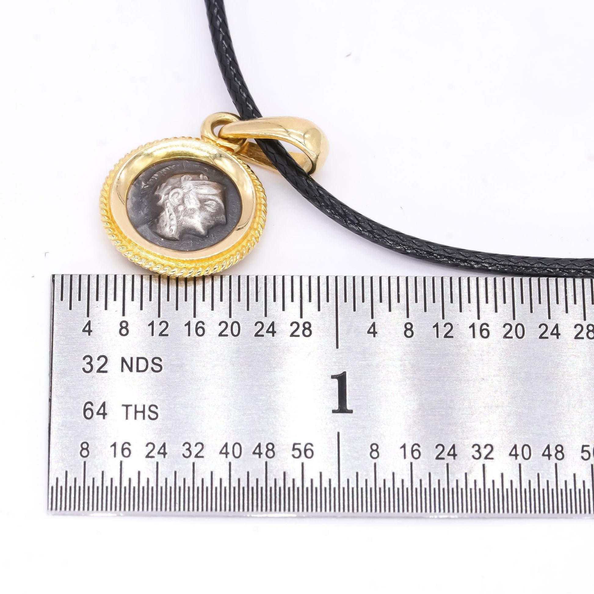 18k Yellow Gold Ancient Roman Silver Coin Pendant Necklace