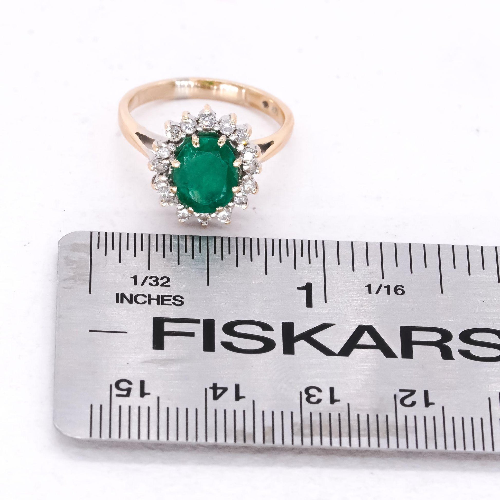 14k White & Yellow Gold Jewelry 1.20CT Diamond And Emerald Cocktail Ring Size 7