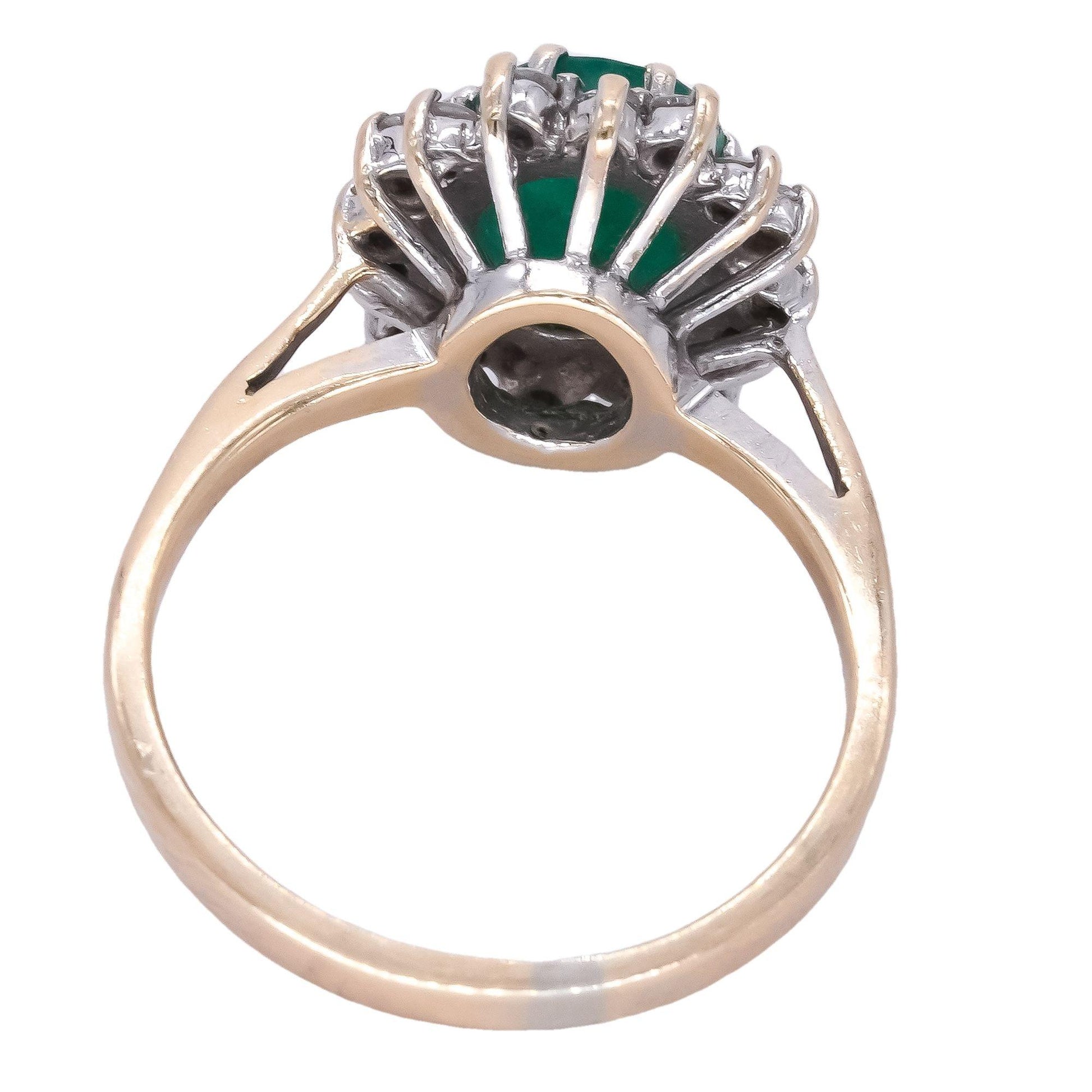 14k White & Yellow Gold Jewelry 1.20CT Diamond And Emerald Cocktail Ring Size 7